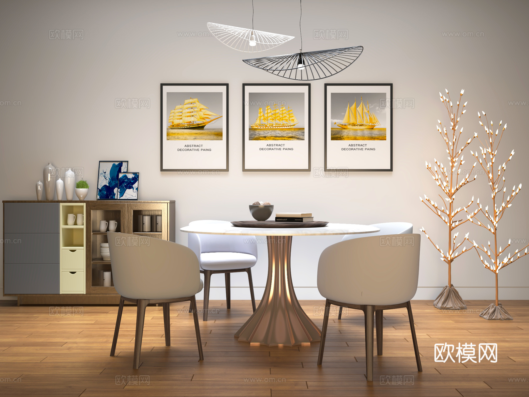 桌椅 餐桌椅 洽谈桌椅 储物柜 吊灯3d模型