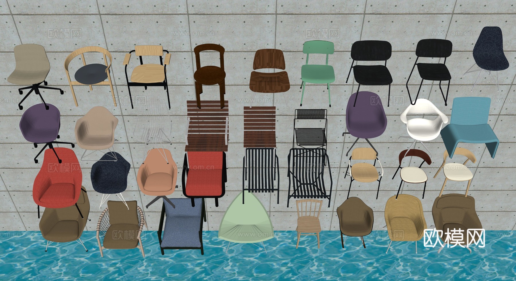 欧式现代休闲椅 塑料休闲椅 金属休闲椅su模型