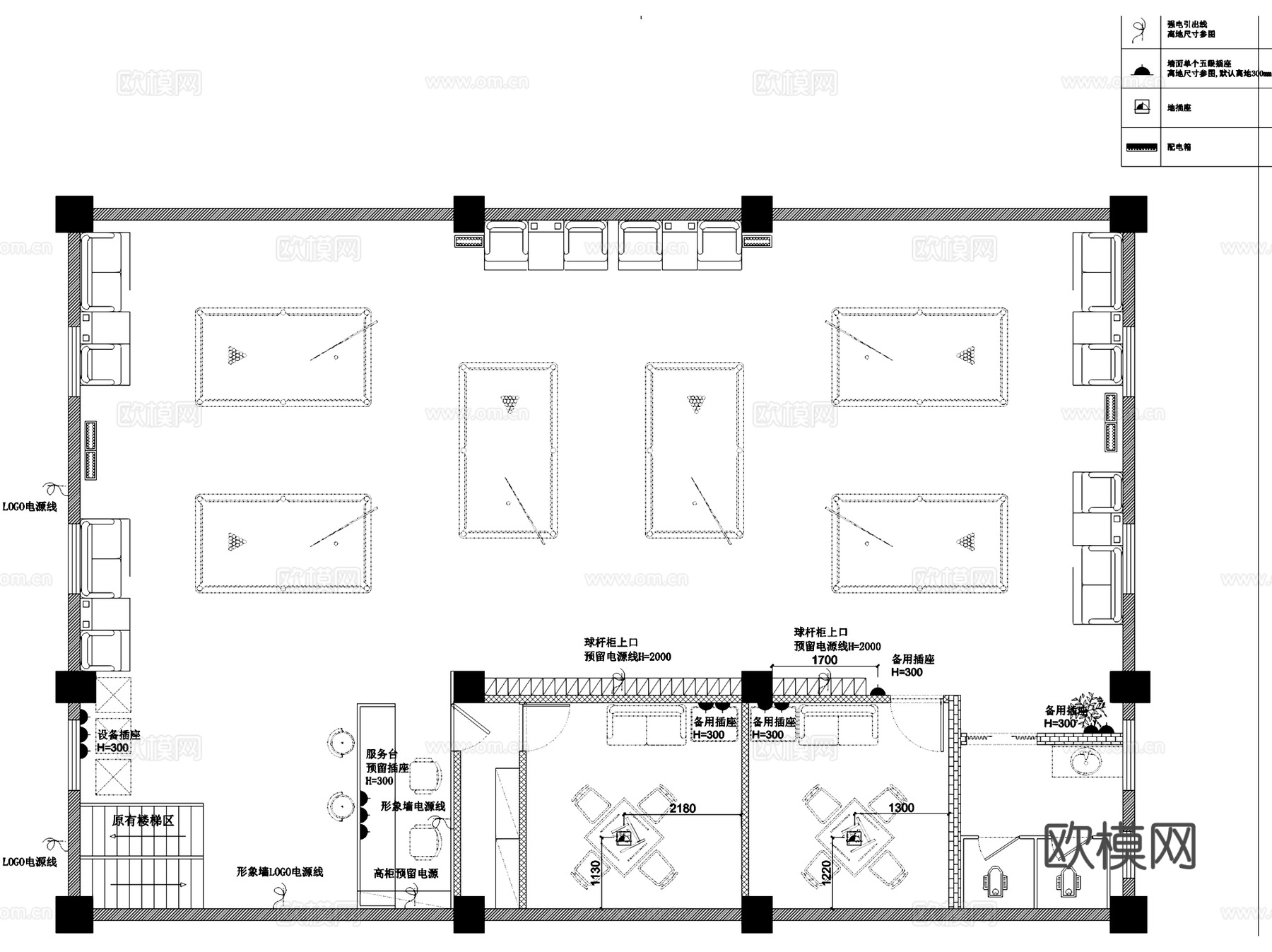 台球厅棋牌室室内工装平面系统图CAD施工图cad施工图