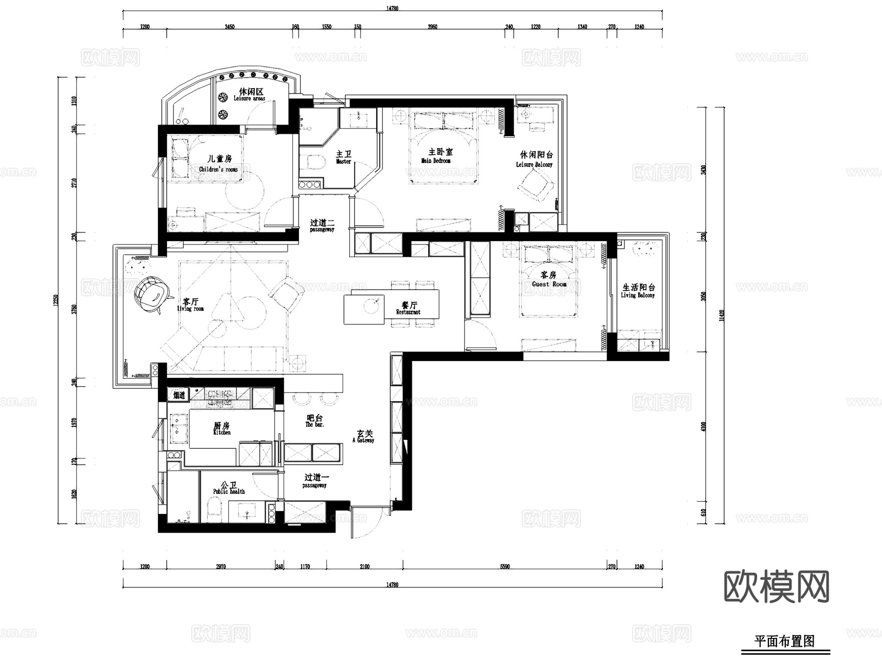 杭州万和国际3-1-1001无主灯室内家装CAD施工图整套cad施工图