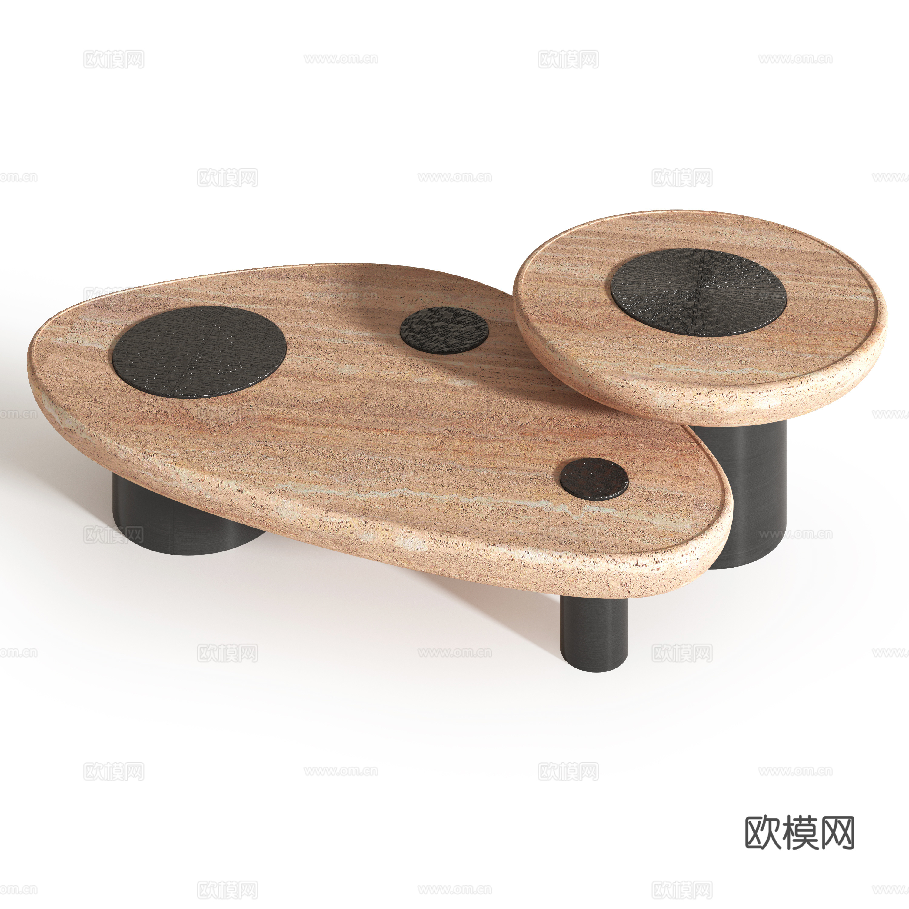 奶油风组合茶几su模型