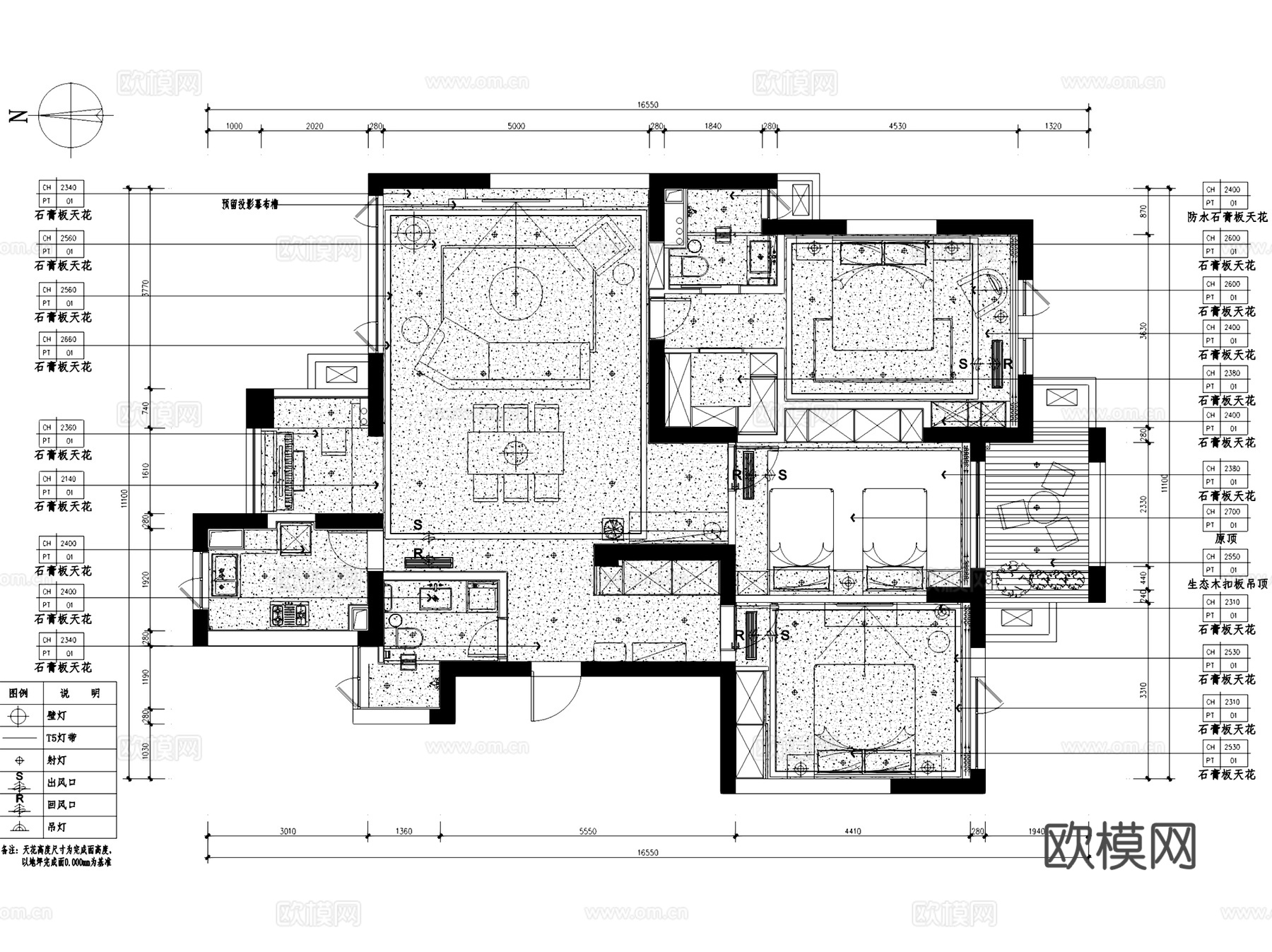杭州白金海岸10-3-401无主灯室内家装CAD施工图整套cad施工图
