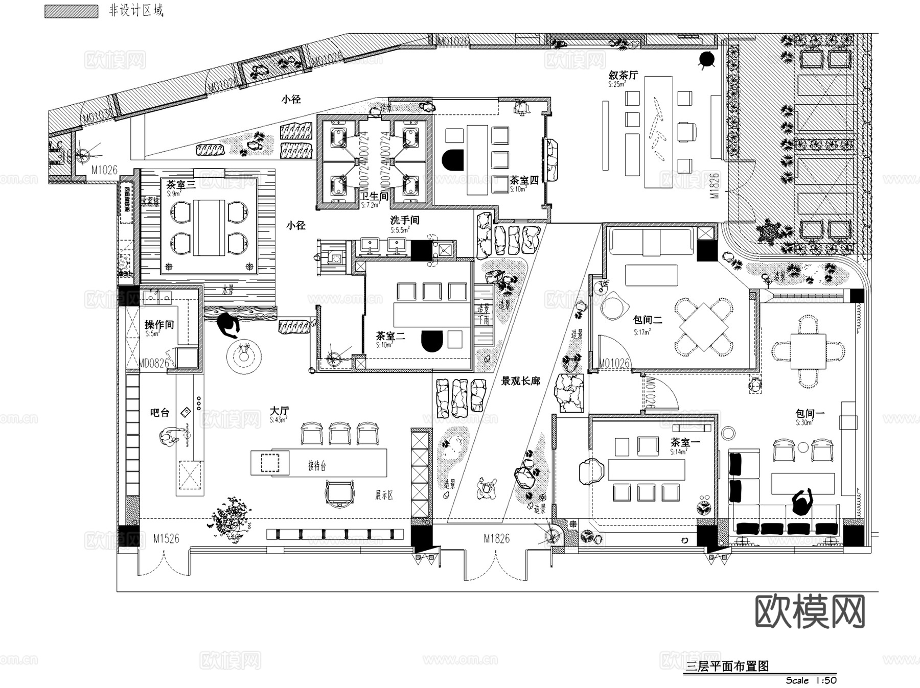 茶语人生新中式茶室会所室内工装CAD施工图整套cad施工图