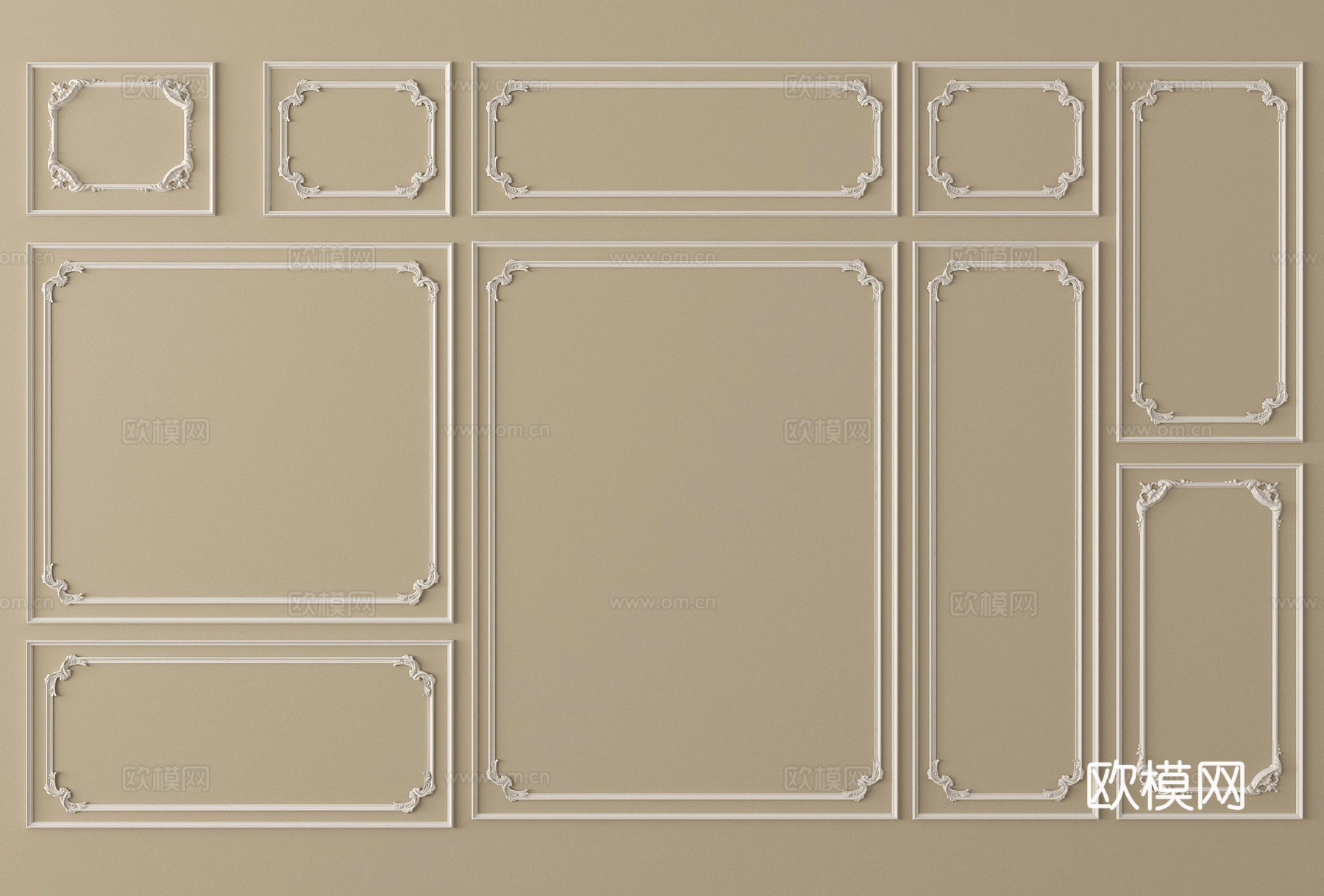 法式石膏线背景墙 石膏构件su模型