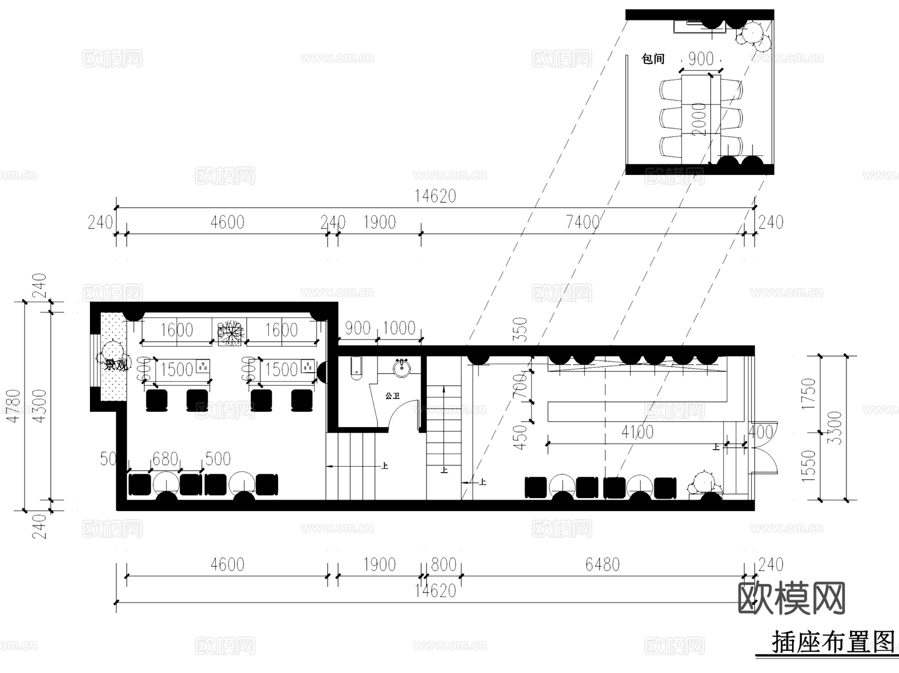 二层奶茶店室内工装CAD施工图+SU模型cad施工图