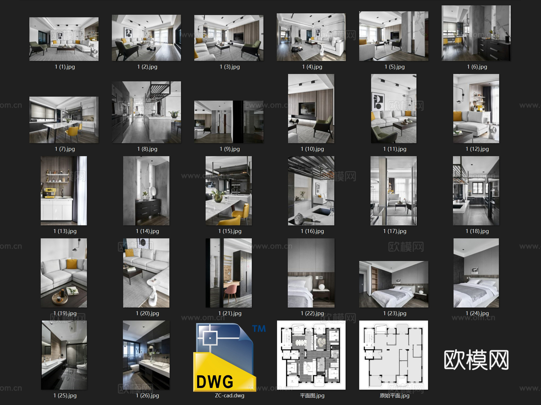 现代极简三室两厅无主灯室内家装CAD施工图整套cad施工图