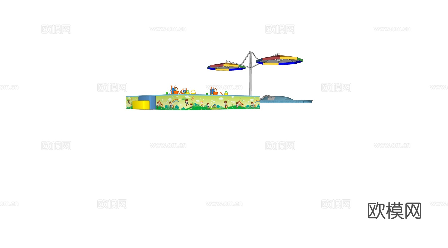 儿童游乐景观 沙地沙坑游乐区域 景观公园口袋公园 滑梯素质拓su模型