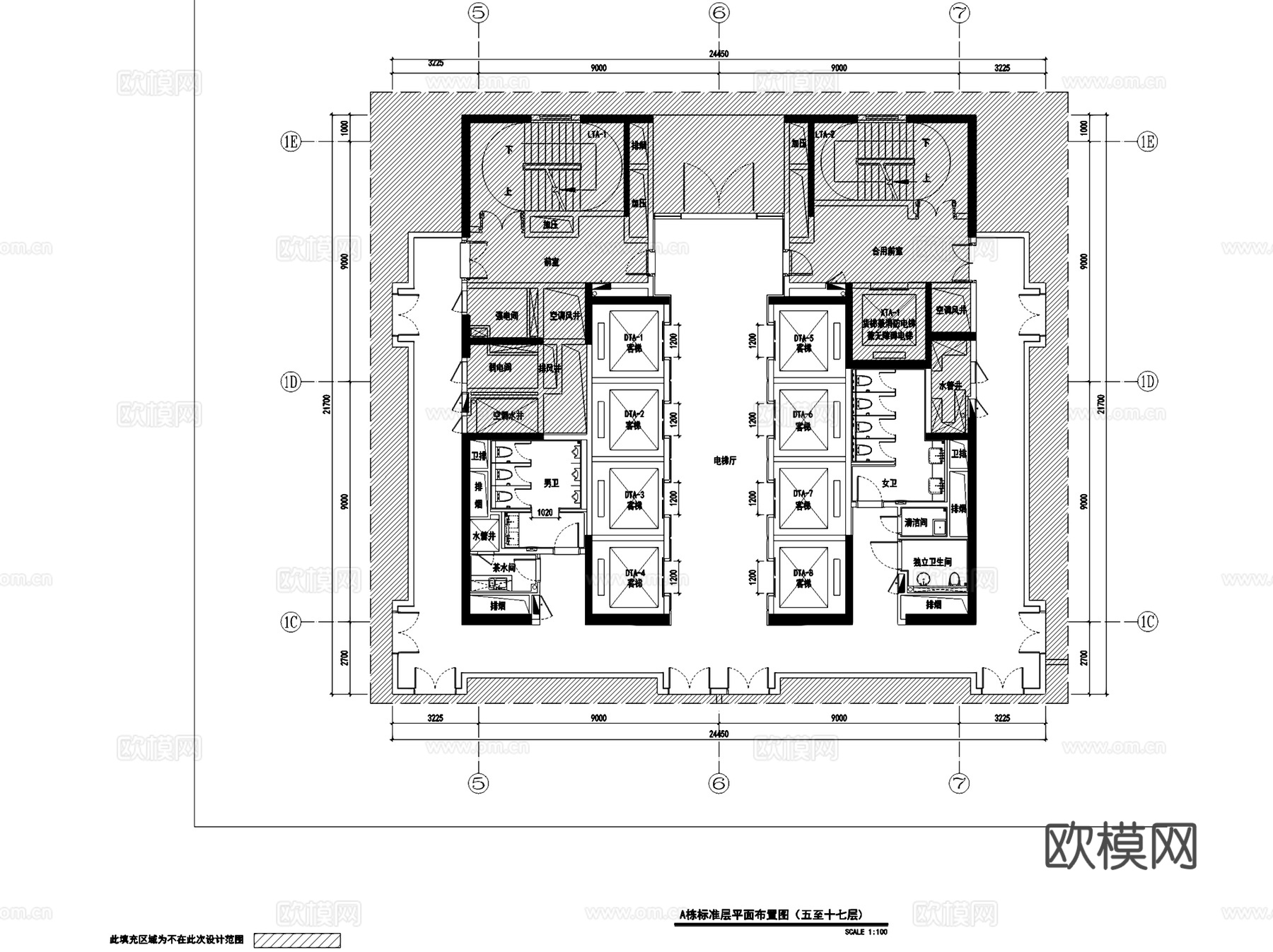 粤海湾区中心办公楼AB栋室内工装CAD施工图整套cad施工图