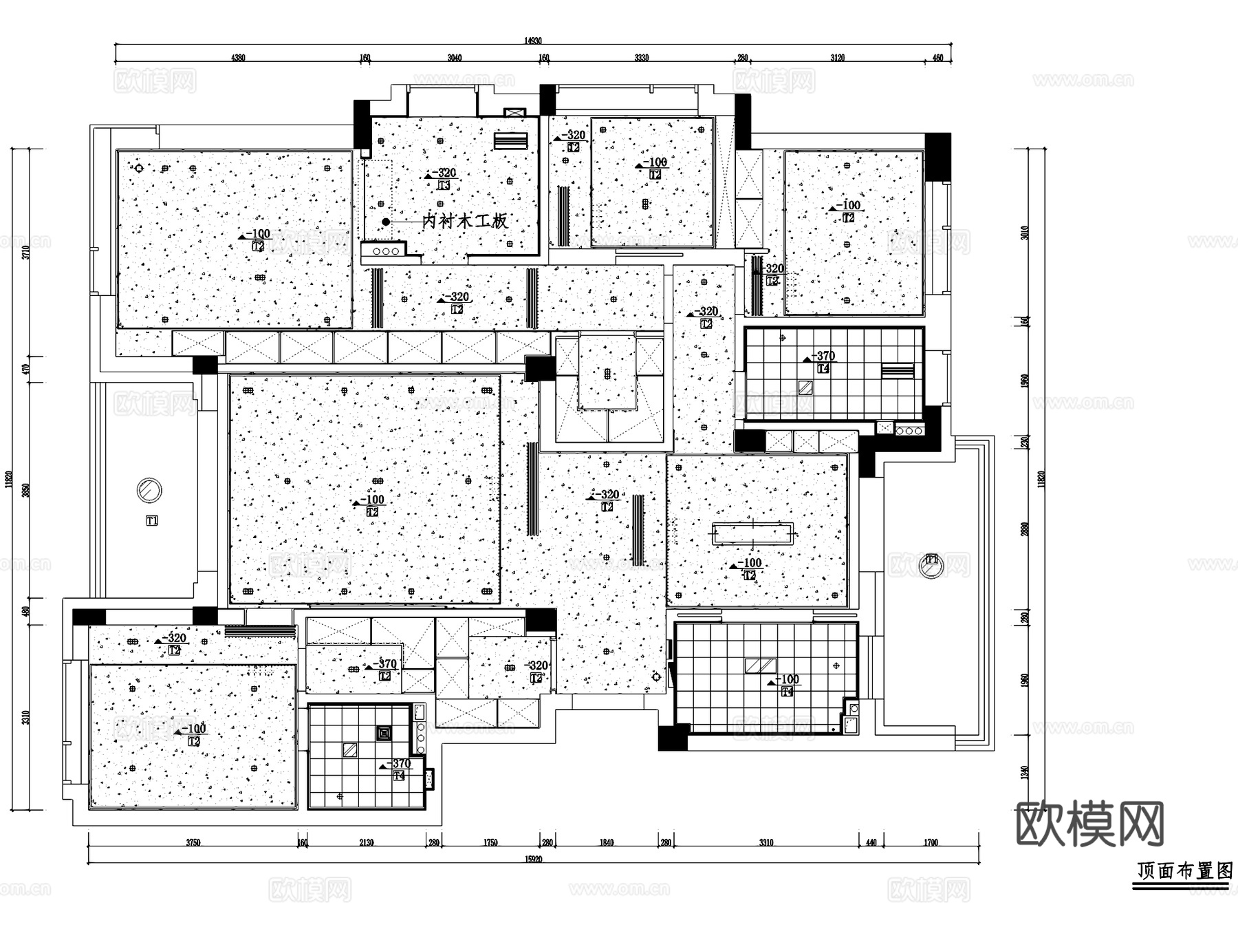 杭州凯旋门4-3-402无主灯室内家装CAD施工图整套cad施工图