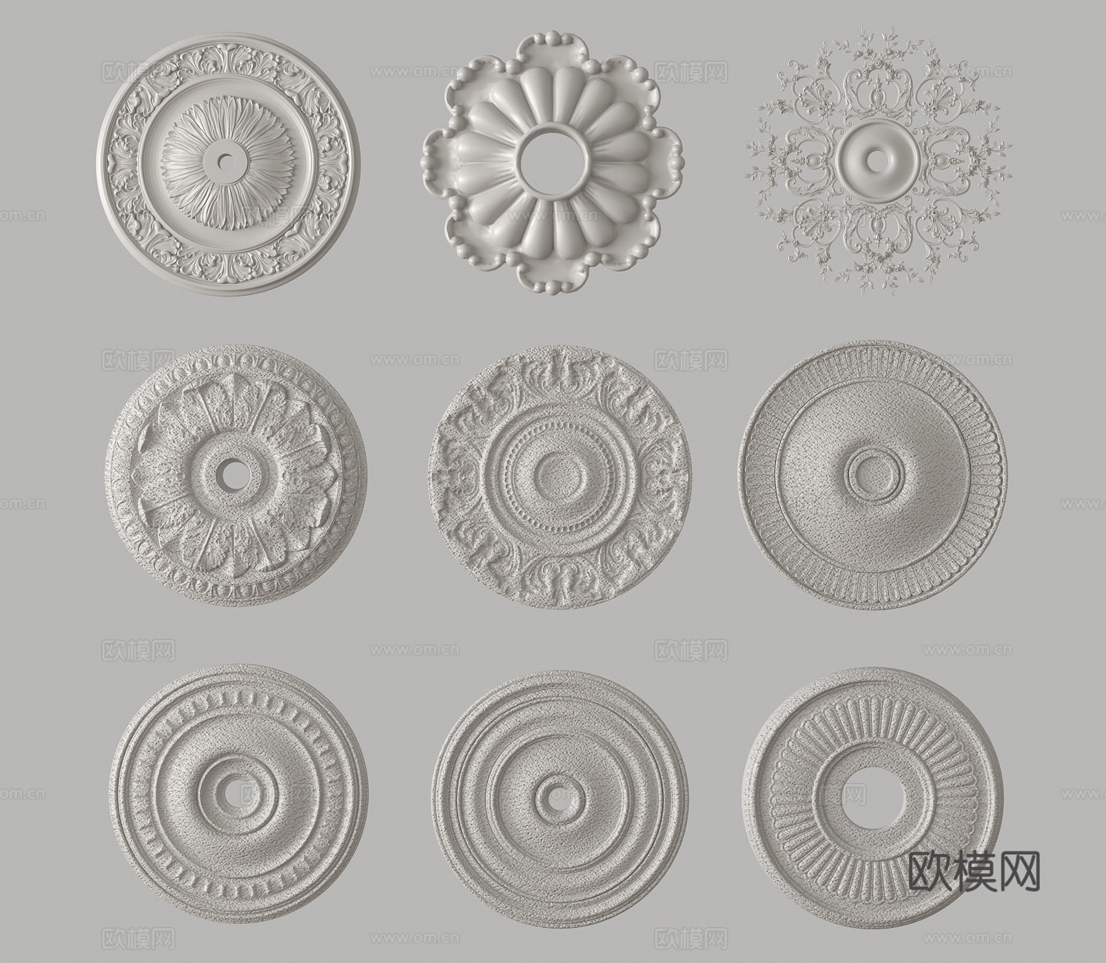 法式灯盘雕花 石膏灯盘3d模型下载