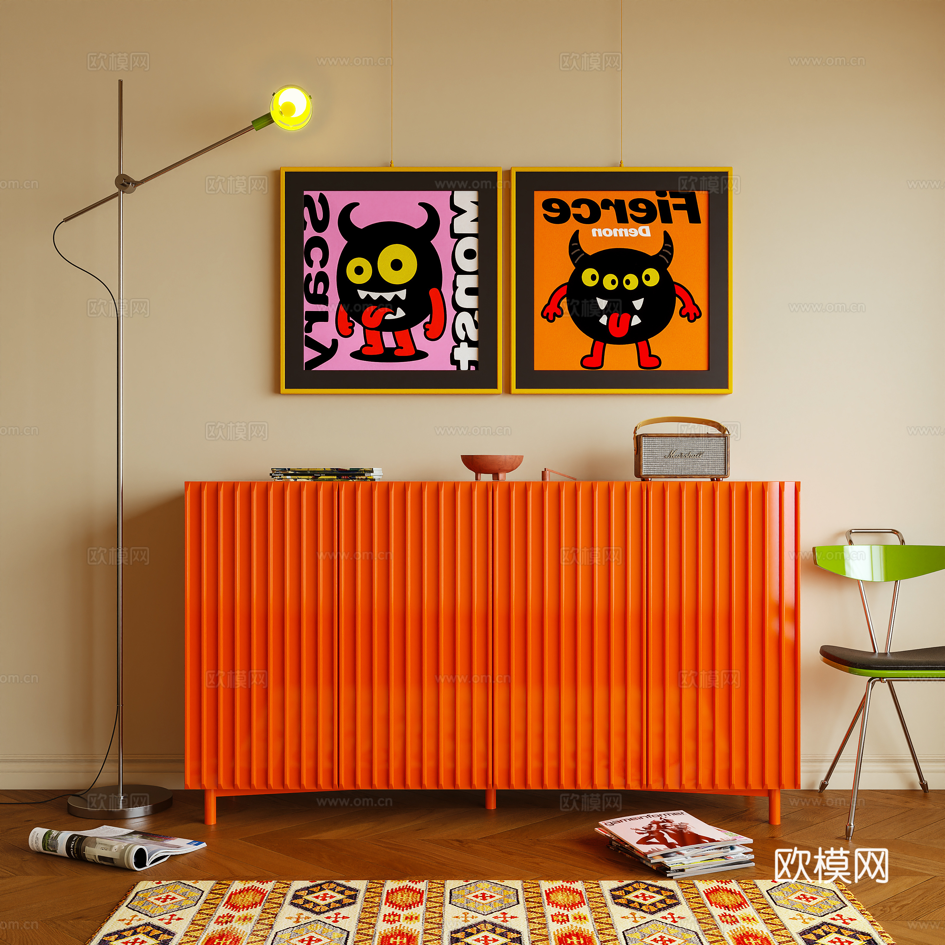 玄关柜 边柜 储物柜 茶水柜 摆件 多巴胺 卡通柜3d模型下载