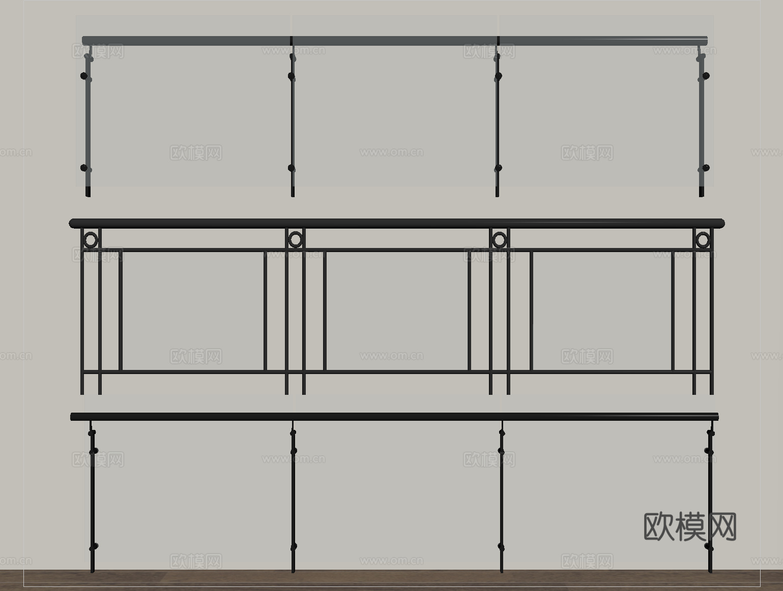现代玻璃栏杆 玻璃护栏 玻璃围栏 阳台护栏su模型