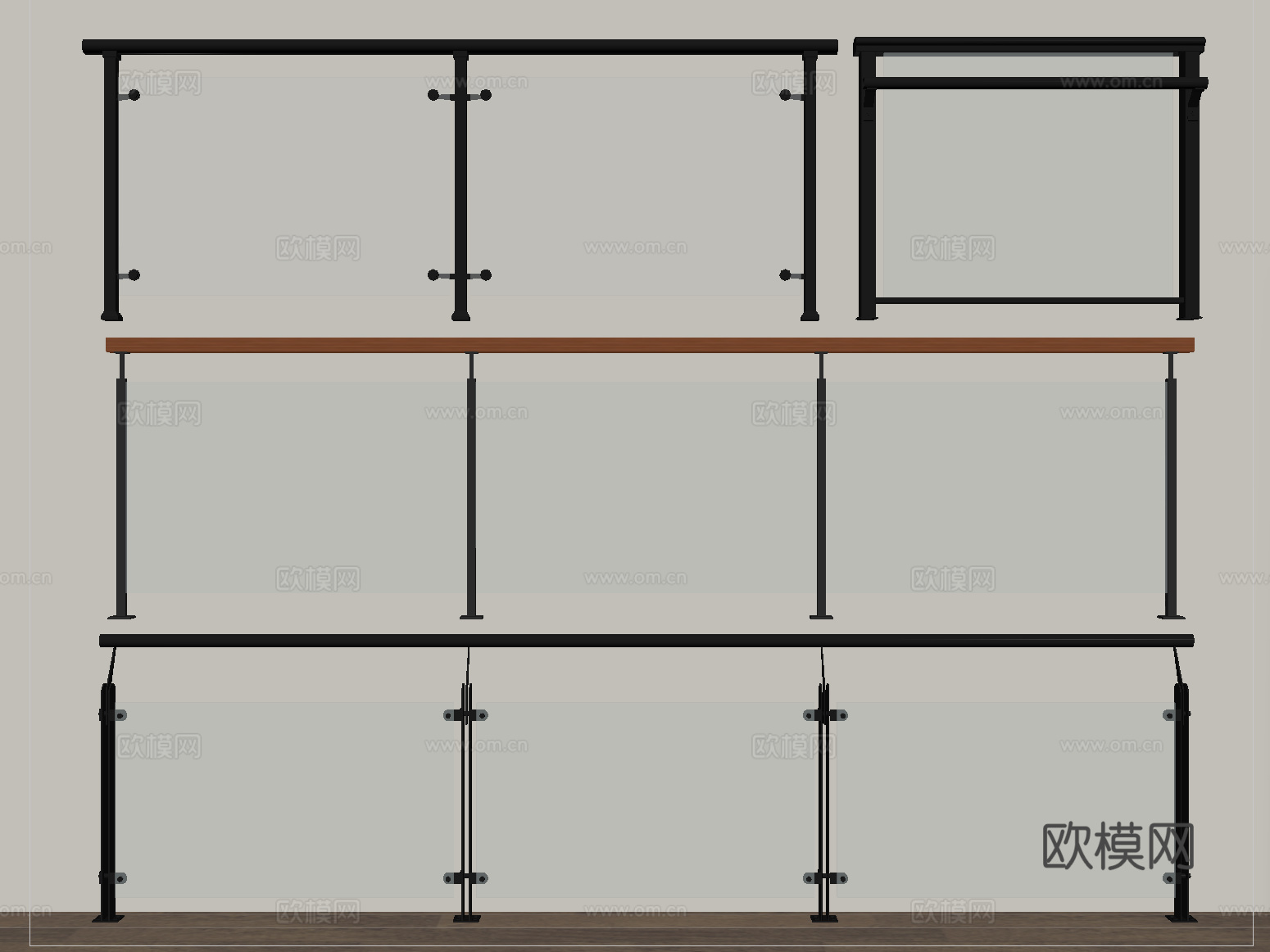 现代玻璃栏杆 玻璃护栏 玻璃围栏 阳台护栏su模型