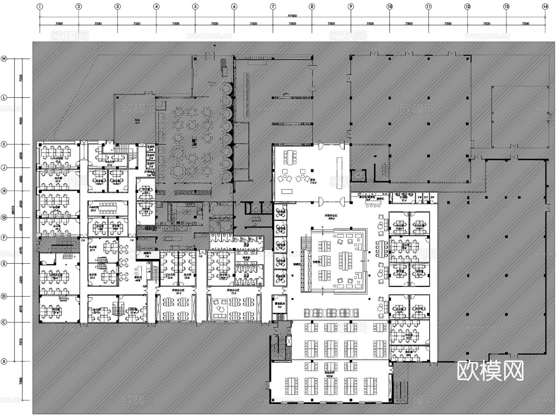 现代上海创客二层办公室室内工装CAD施工图整套cad施工图