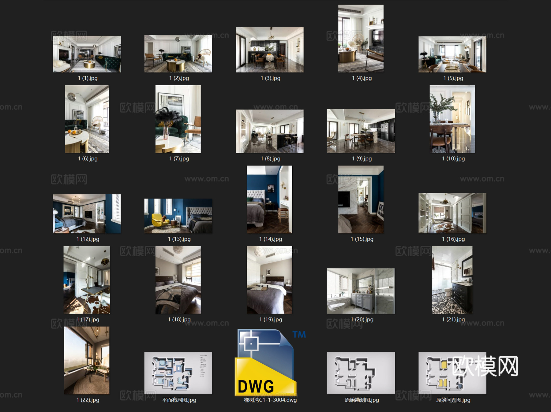 橡树湾C1-1-3004无主灯室内家装CAD施工图整套cad施工图cad施工图