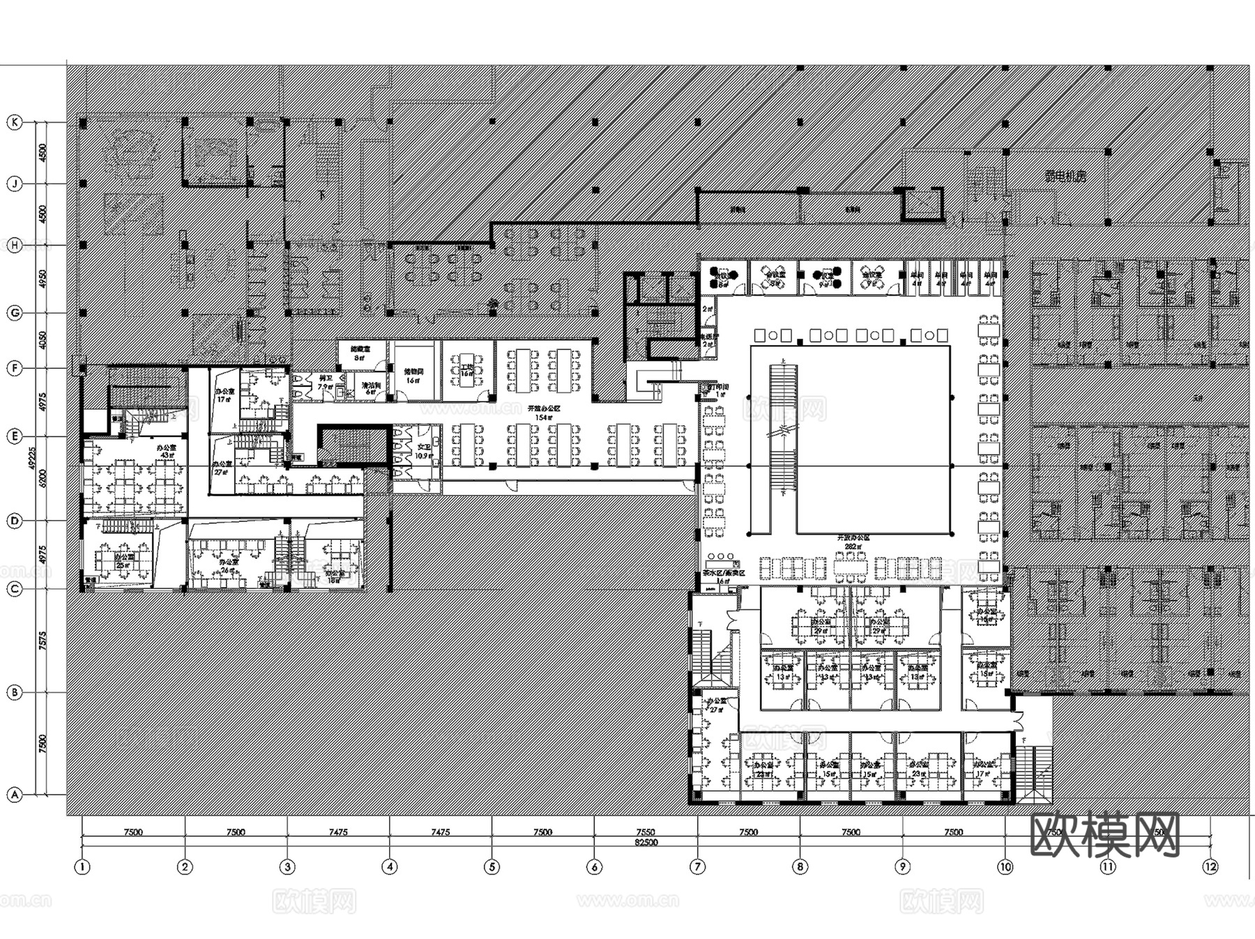 现代上海创客二层办公室室内工装CAD施工图整套cad施工图
