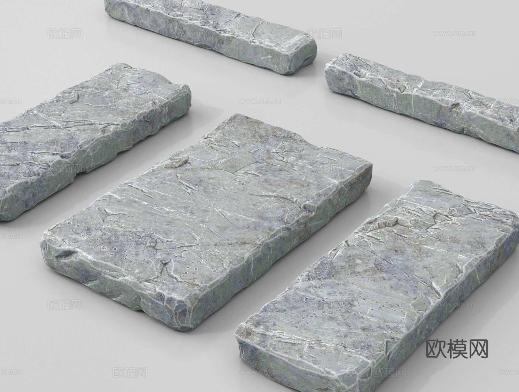 现代石板 园路 自然石 青石板 踏步su模型