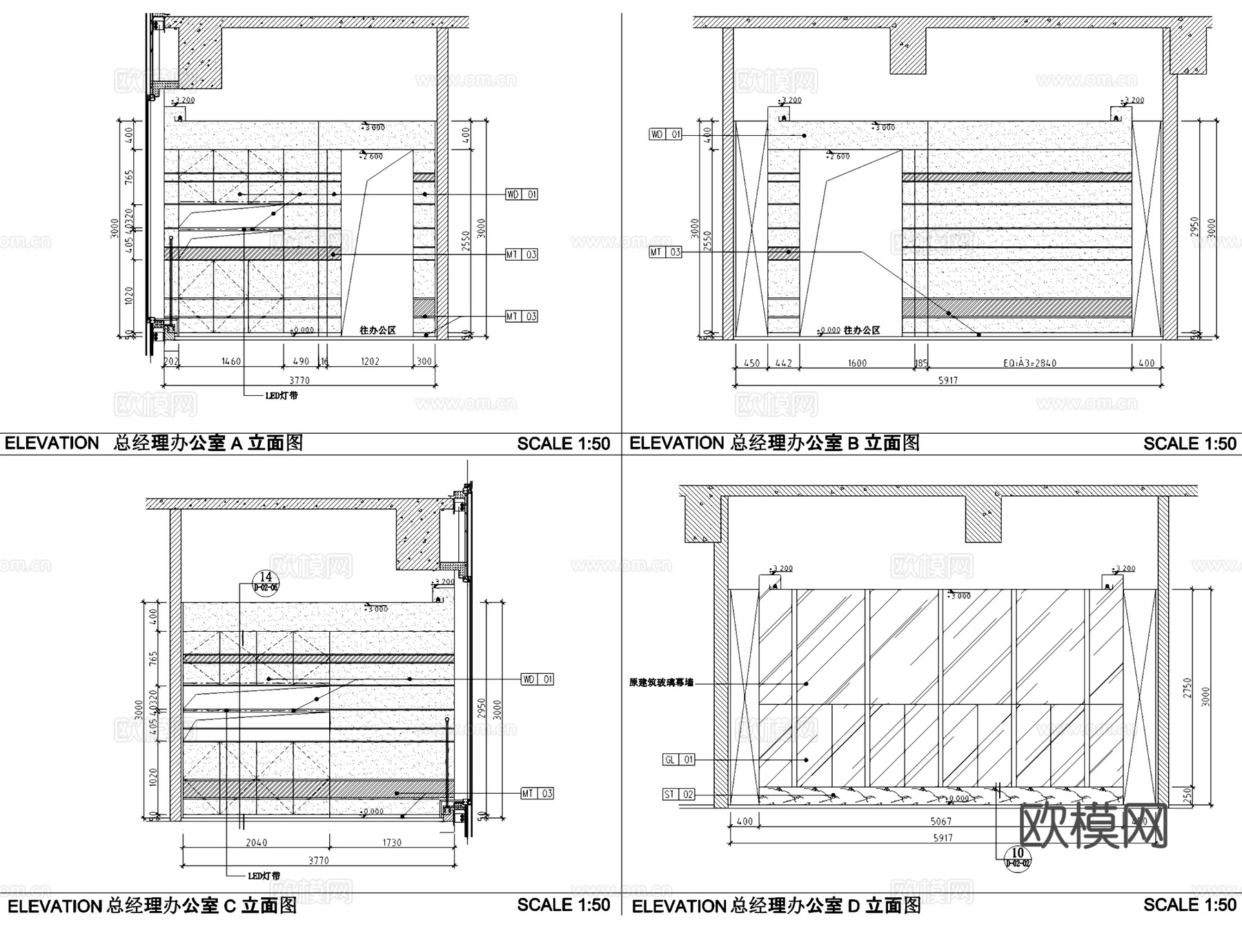 佛山南海万达广场写字楼三层样板房办公室室内工装CAD施工图cad施工图