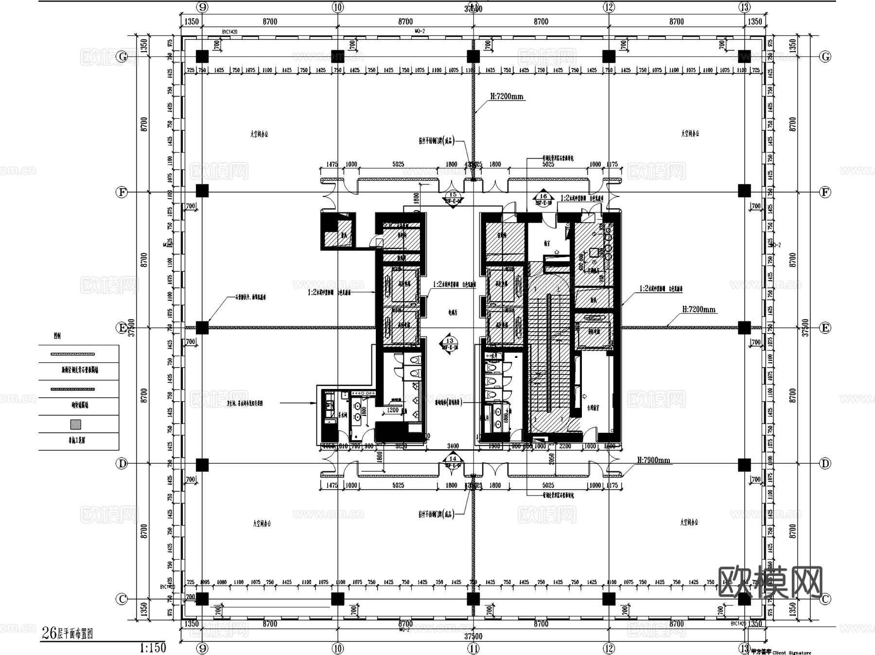 上海葛洲坝大厦办公室室内工装CAD施工图cad施工图
