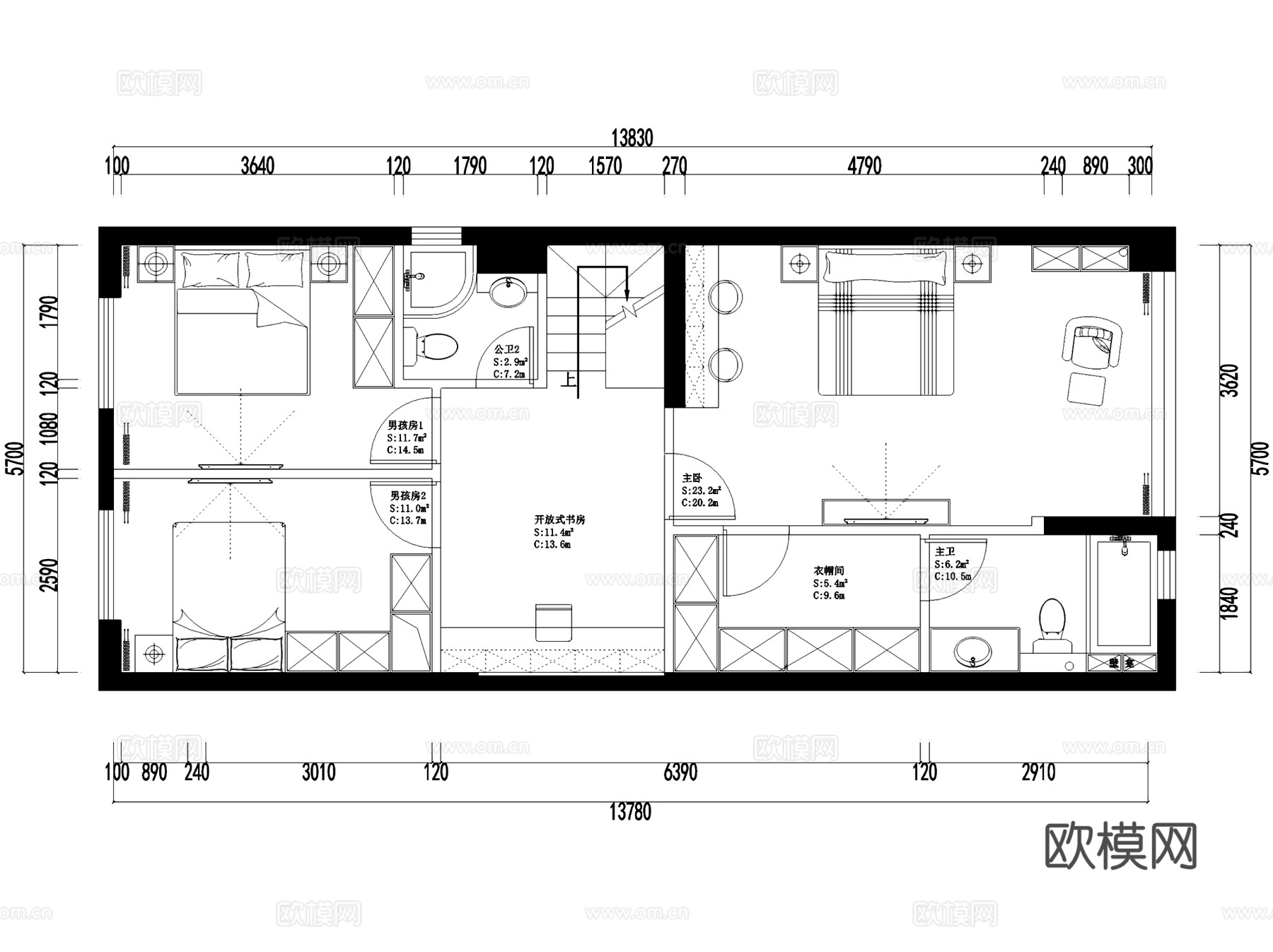 万科3#2510二层别墅无主灯室内家装CAD施工图cad施工图