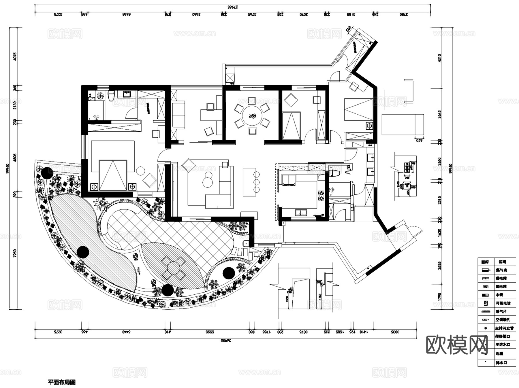 国博新城1-2302无主灯室内家装CAD施工图整套cad施工图