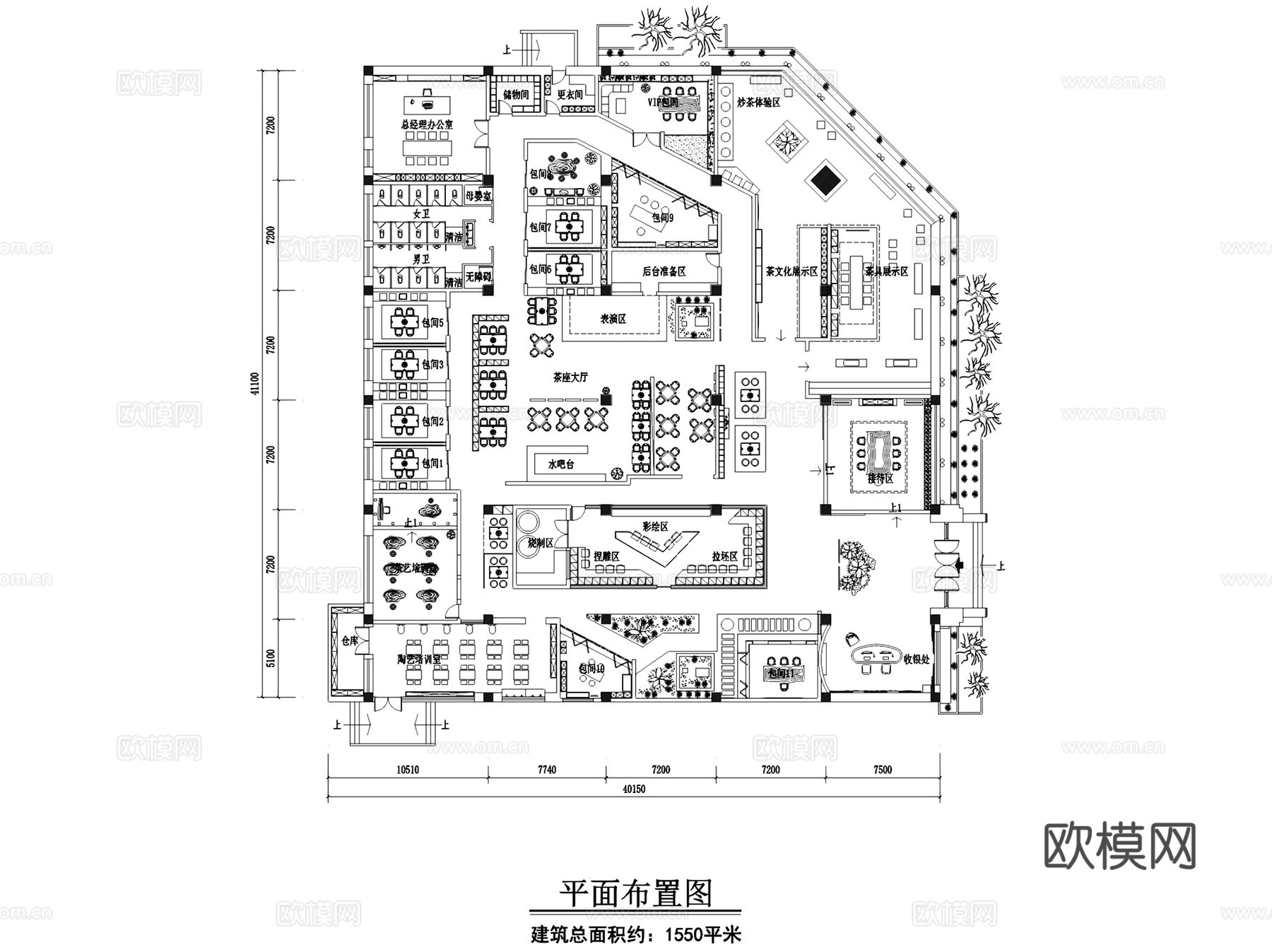 茶颜观舍新中式茶室茶具文化店会所室内工装CAD施工图cad施工图