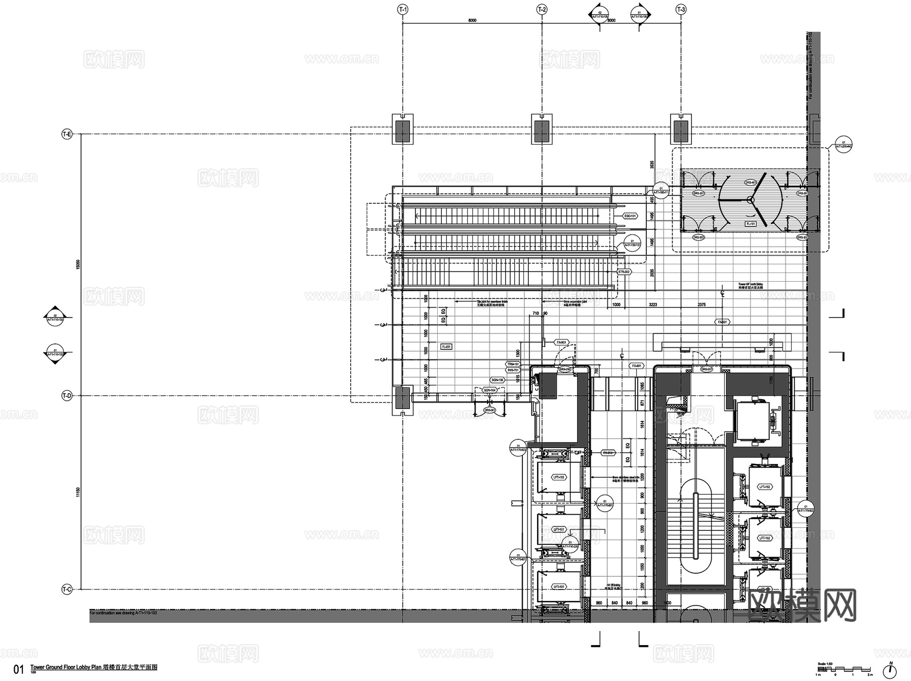 上海苏河湾华润置地办公楼大堂及电梯厅室内工装CAD施工图cad施工图