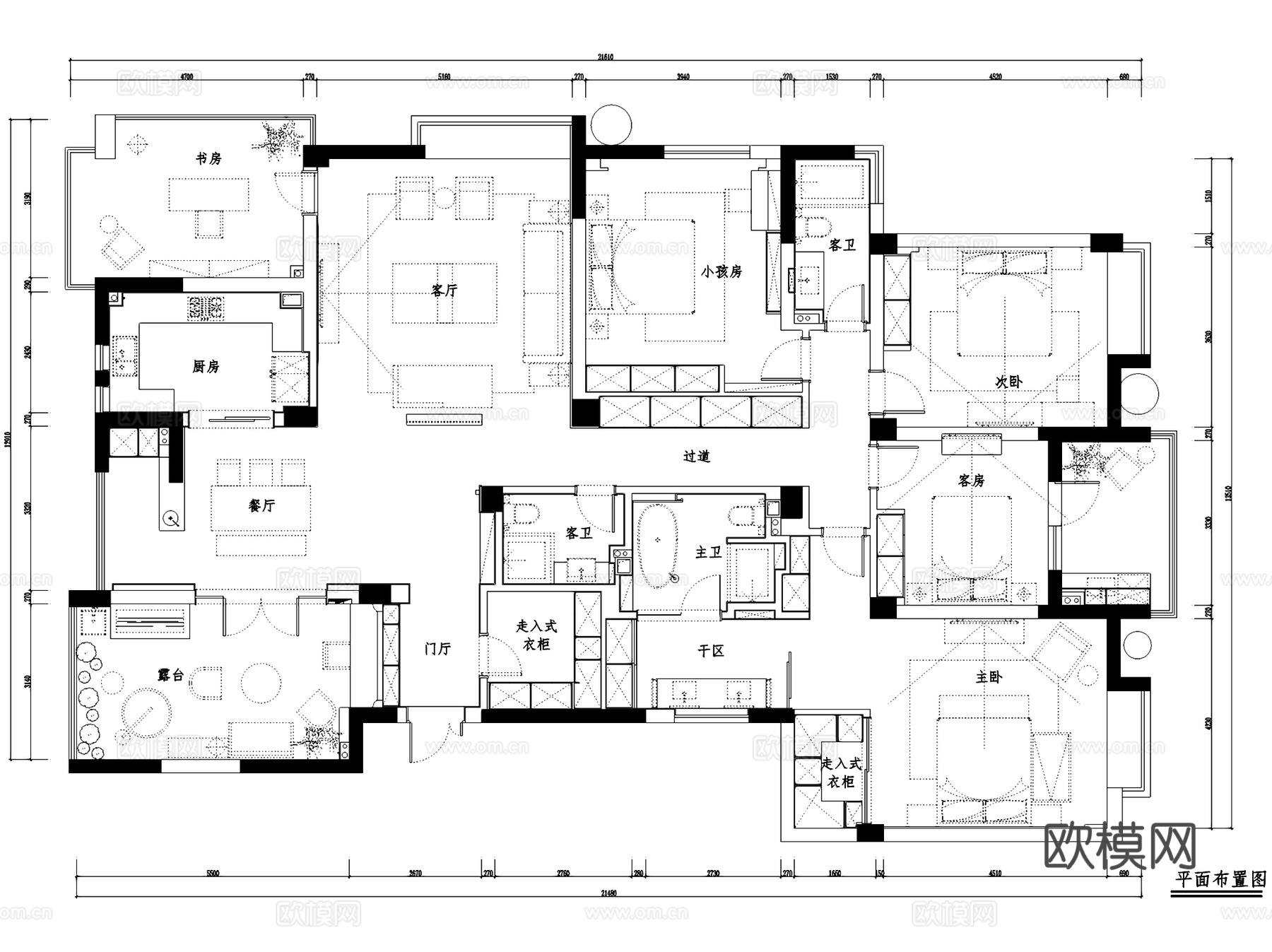 杭州东海水景城3-501无主灯室内家装CAD施工图整套cad施工图