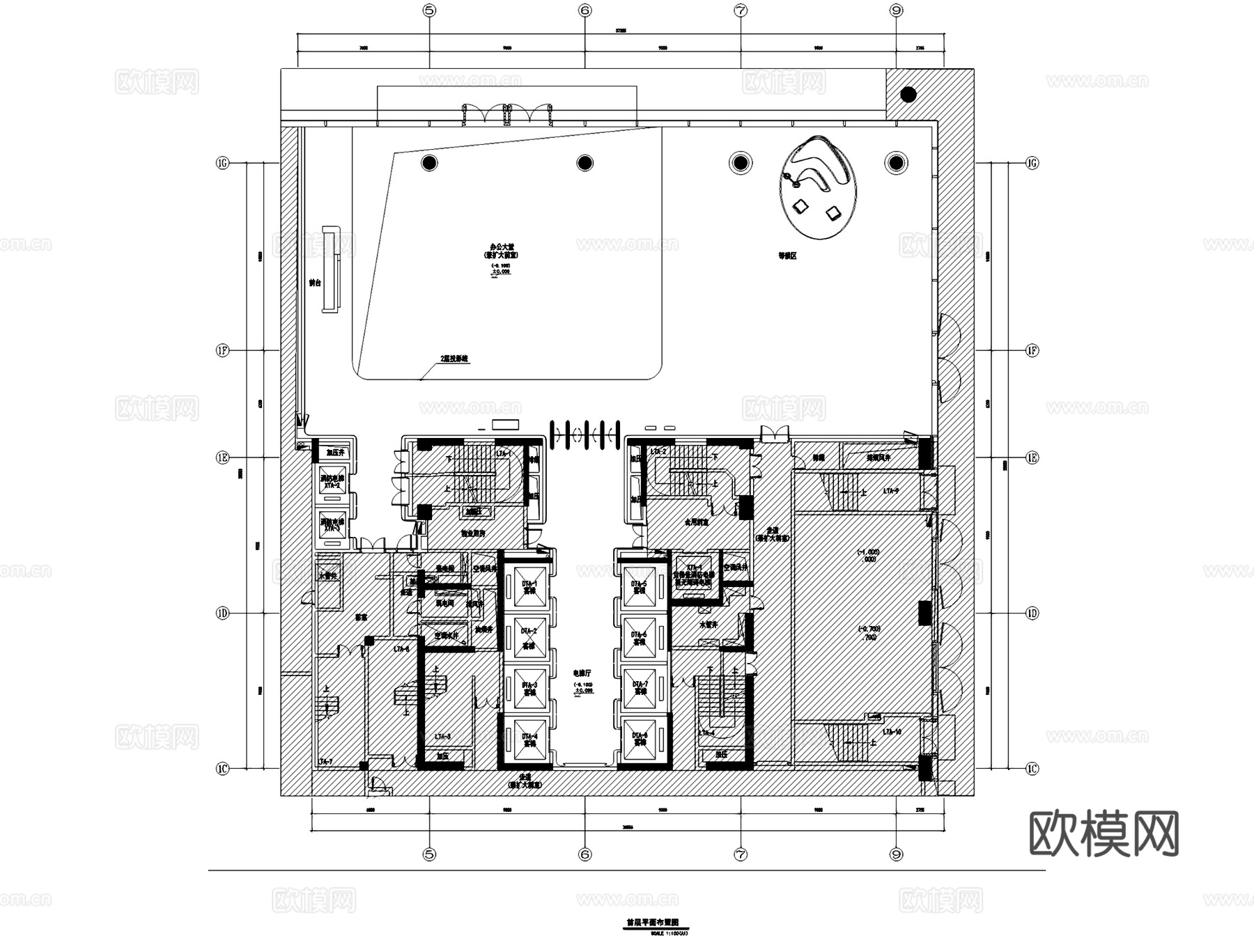粤海湾区中心办公楼AB栋室内工装CAD施工图整套cad施工图