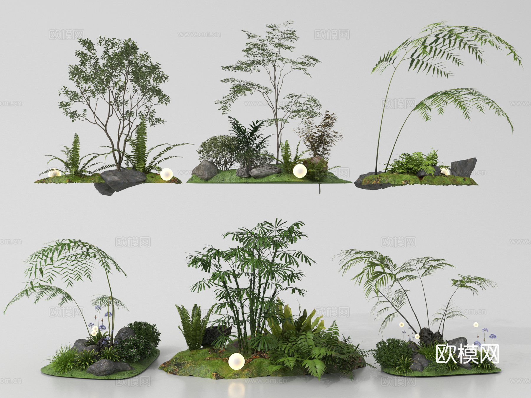 现代庭院景观小品 植物组合 景观造景su模型