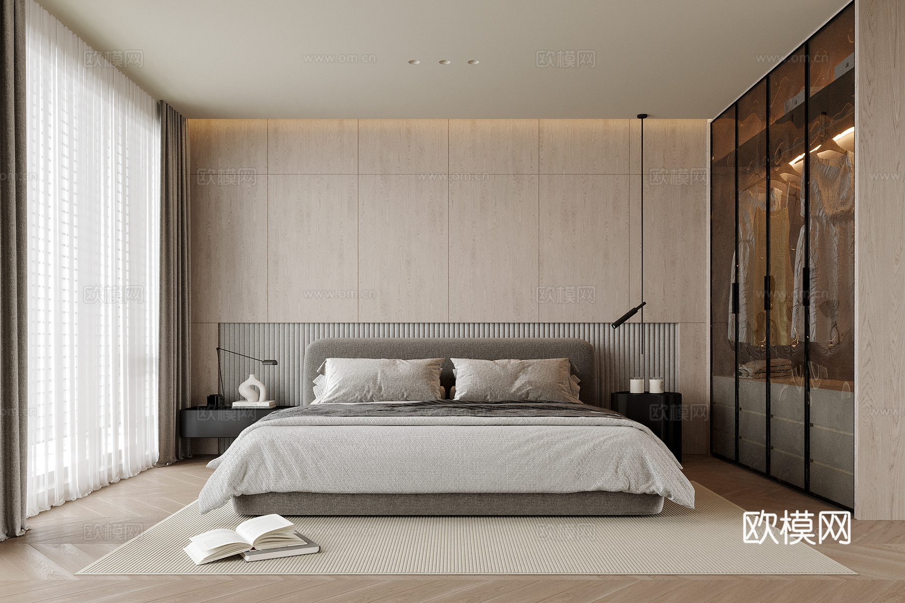 现代卧室 双人床  衣柜su模型