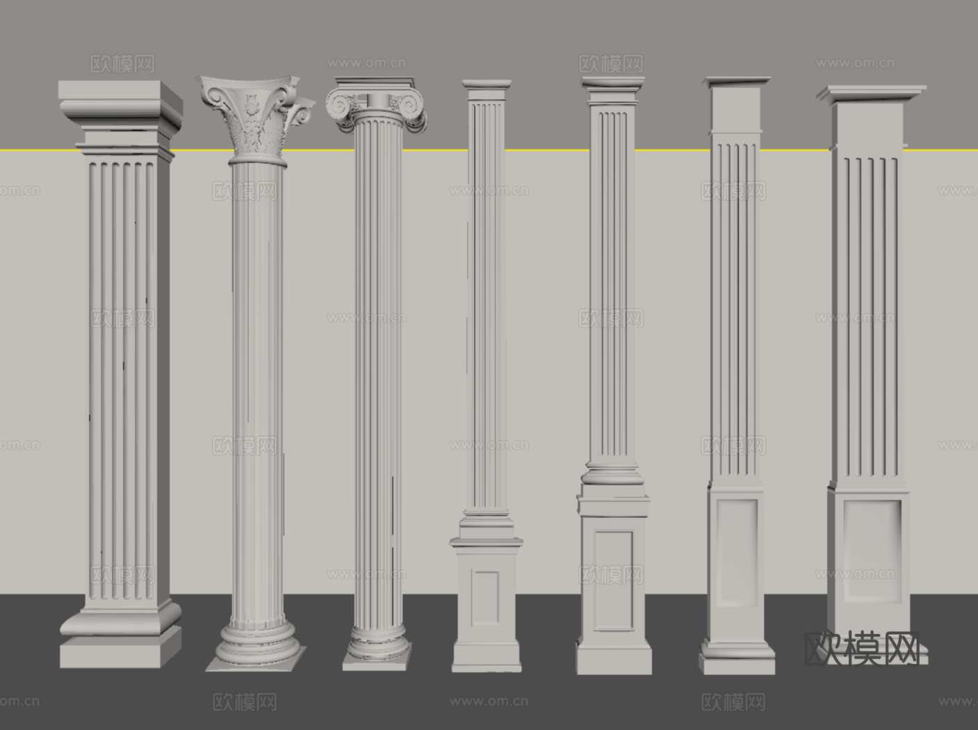 欧式柱子 罗马柱 石膏柱 圆柱 方柱su模型