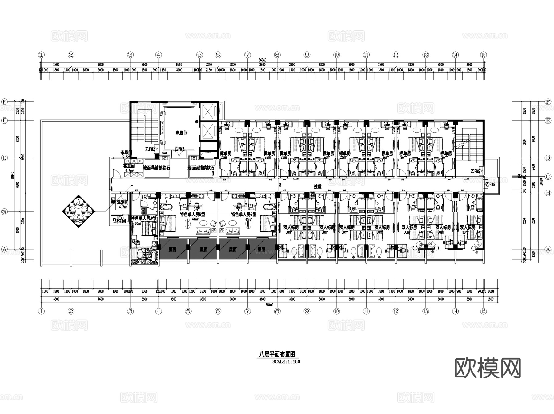 福州教育宾馆新濠酒店室内工装CAD施工图cad施工图