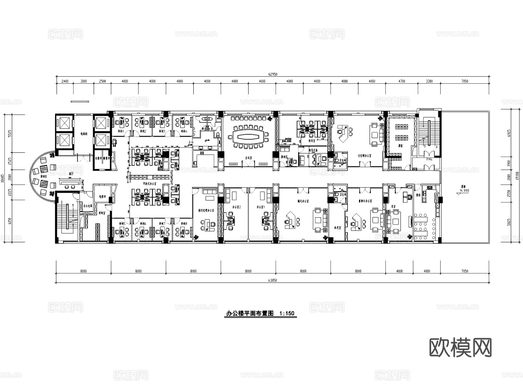 武汉矿业集团有限公司办公室室内工装CAD施工图整套cad施工图