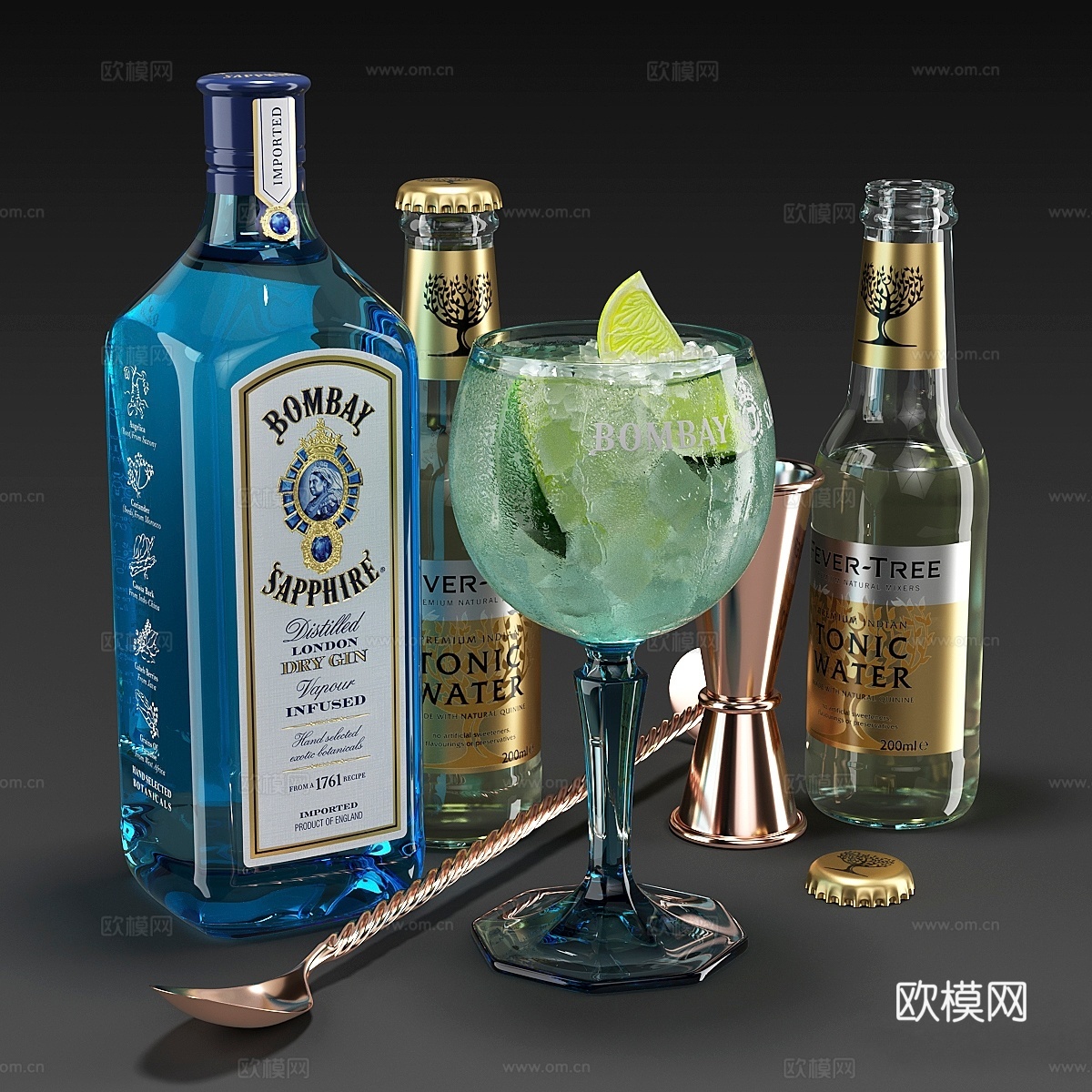 孟买蓝宝石鸡尾酒套装3d模型下载