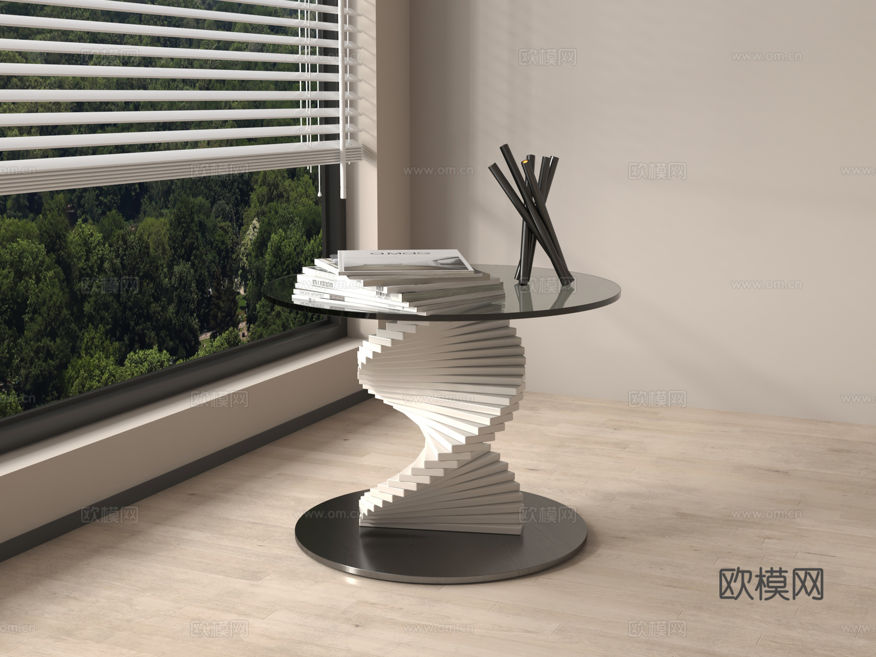 现代边几 玻璃su模型