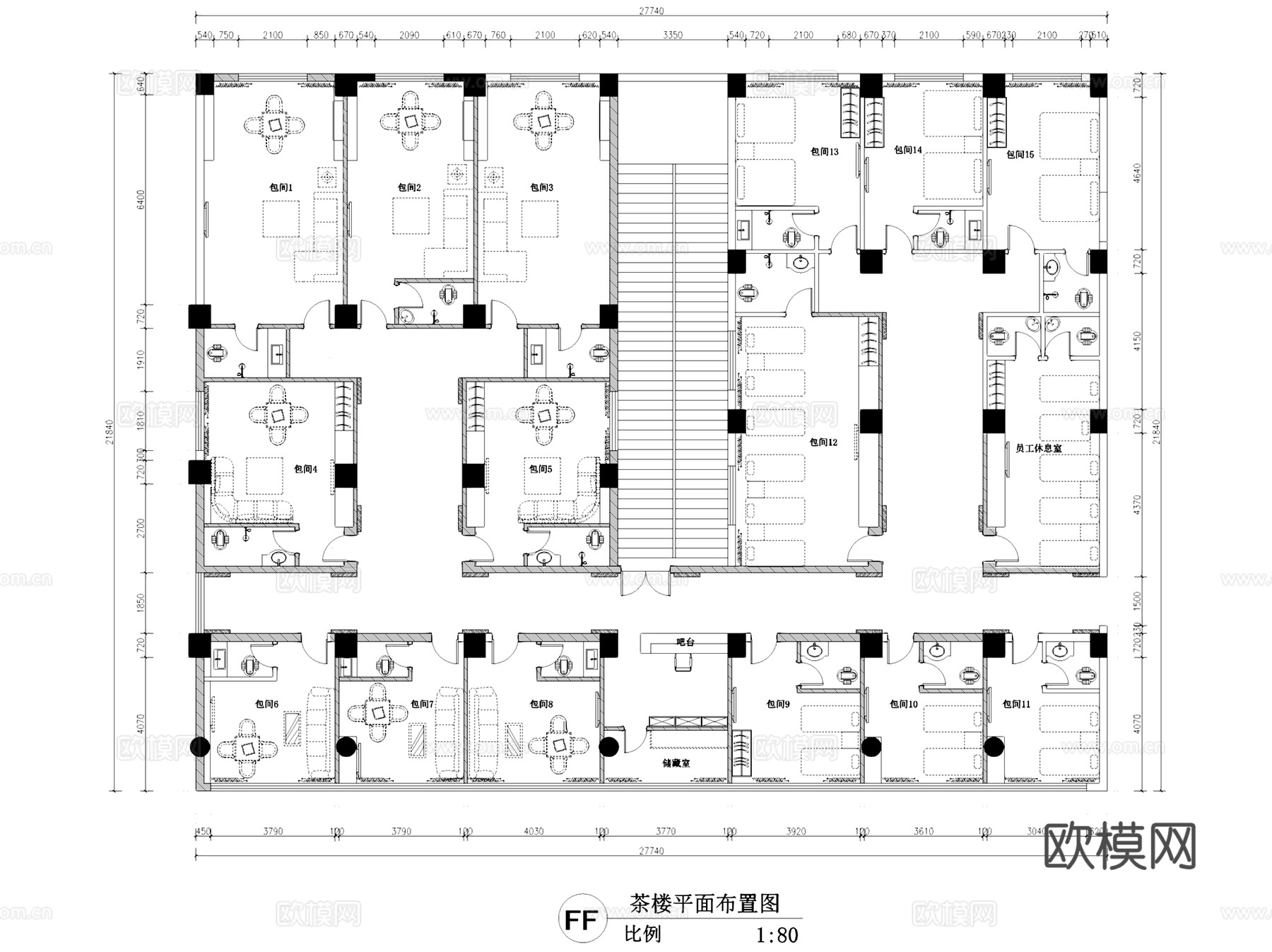 白云台茶楼会所室内工装CAD施工图整套cad施工图