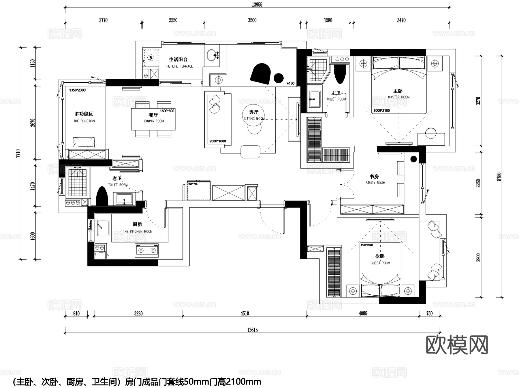 雍和府9-1-801无主灯室内家装CAD施工图整套cad施工图