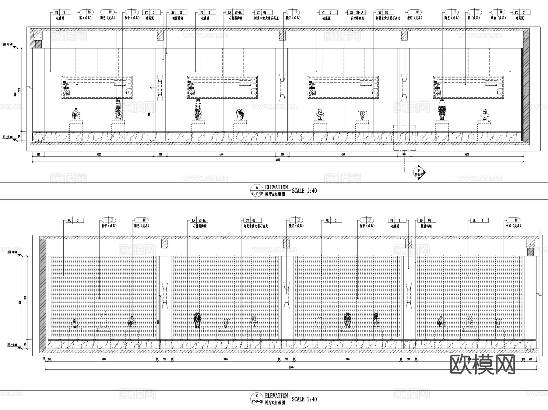 二层新中式茶楼茶室会所室内工装CAD施工图整套cad施工图