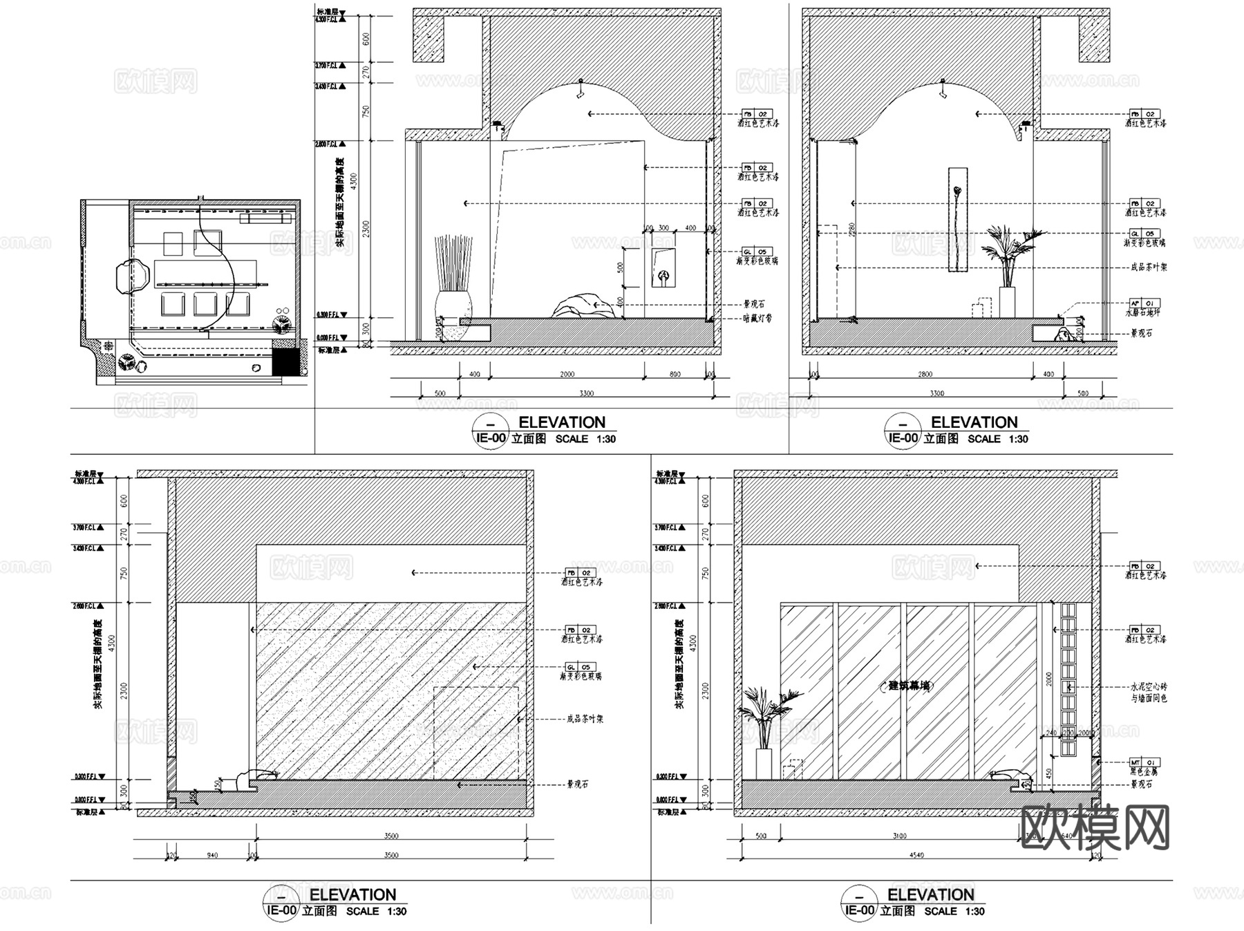 茶语人生新中式茶室会所室内工装CAD施工图整套cad施工图