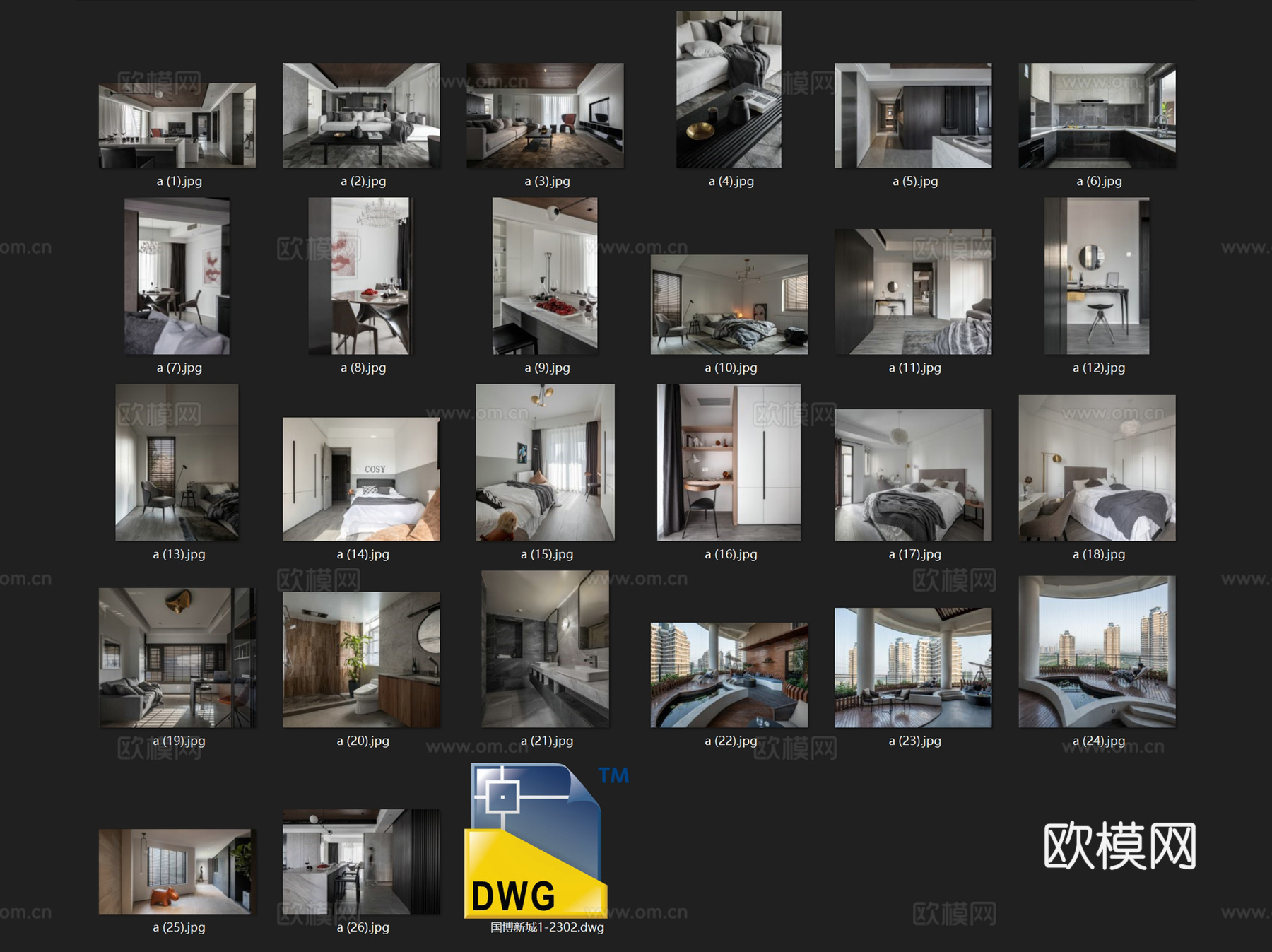 国博新城1-2302无主灯室内家装CAD施工图整套cad施工图