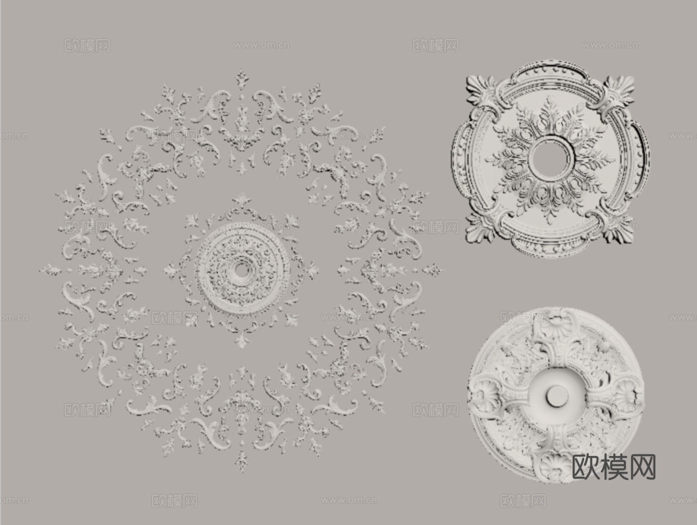法式雕花 灯盘 石膏构件su模型