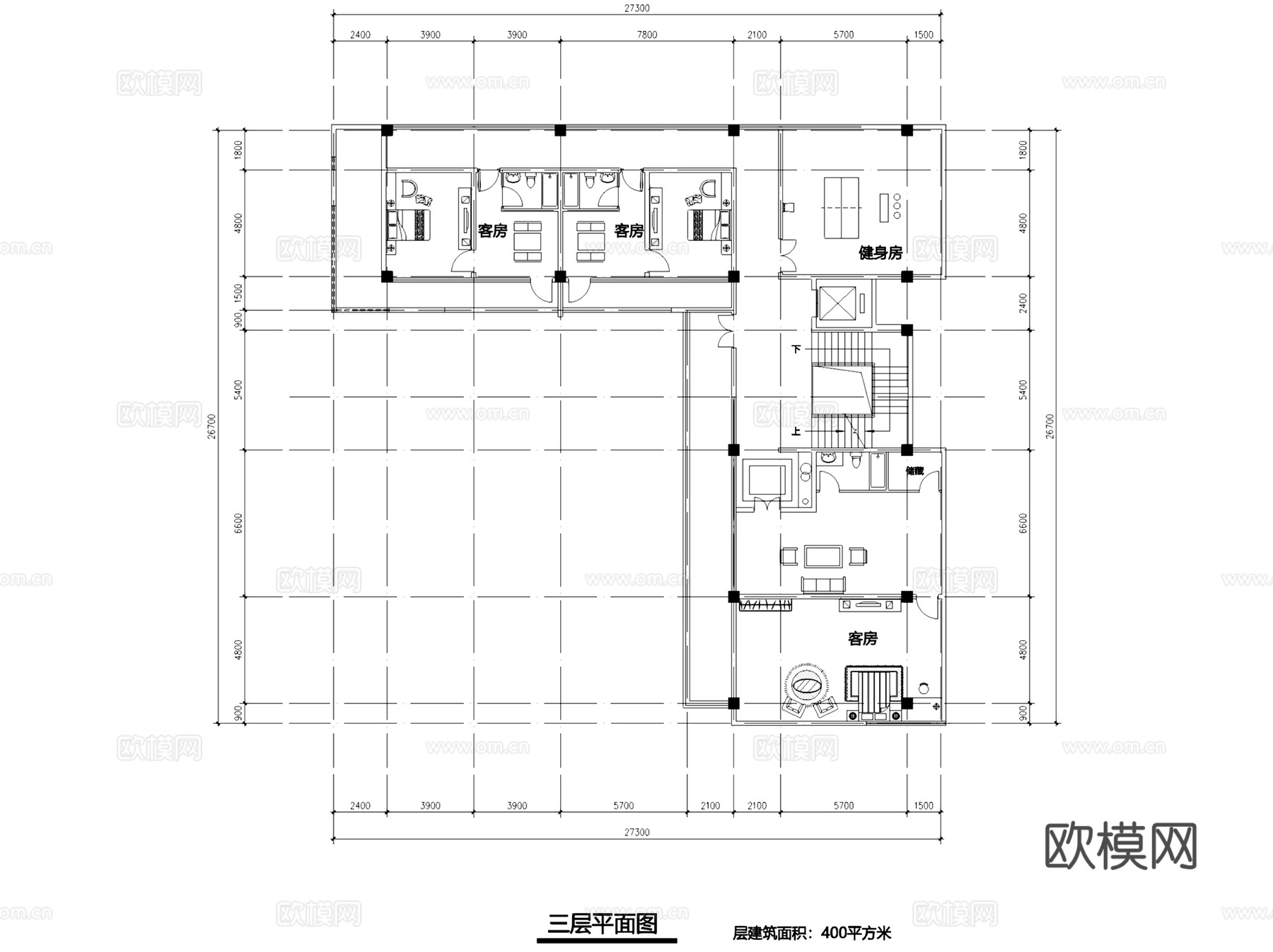 四层茶楼茶室会所带屋顶花园建筑平面CAD施工图+SUcad施工图