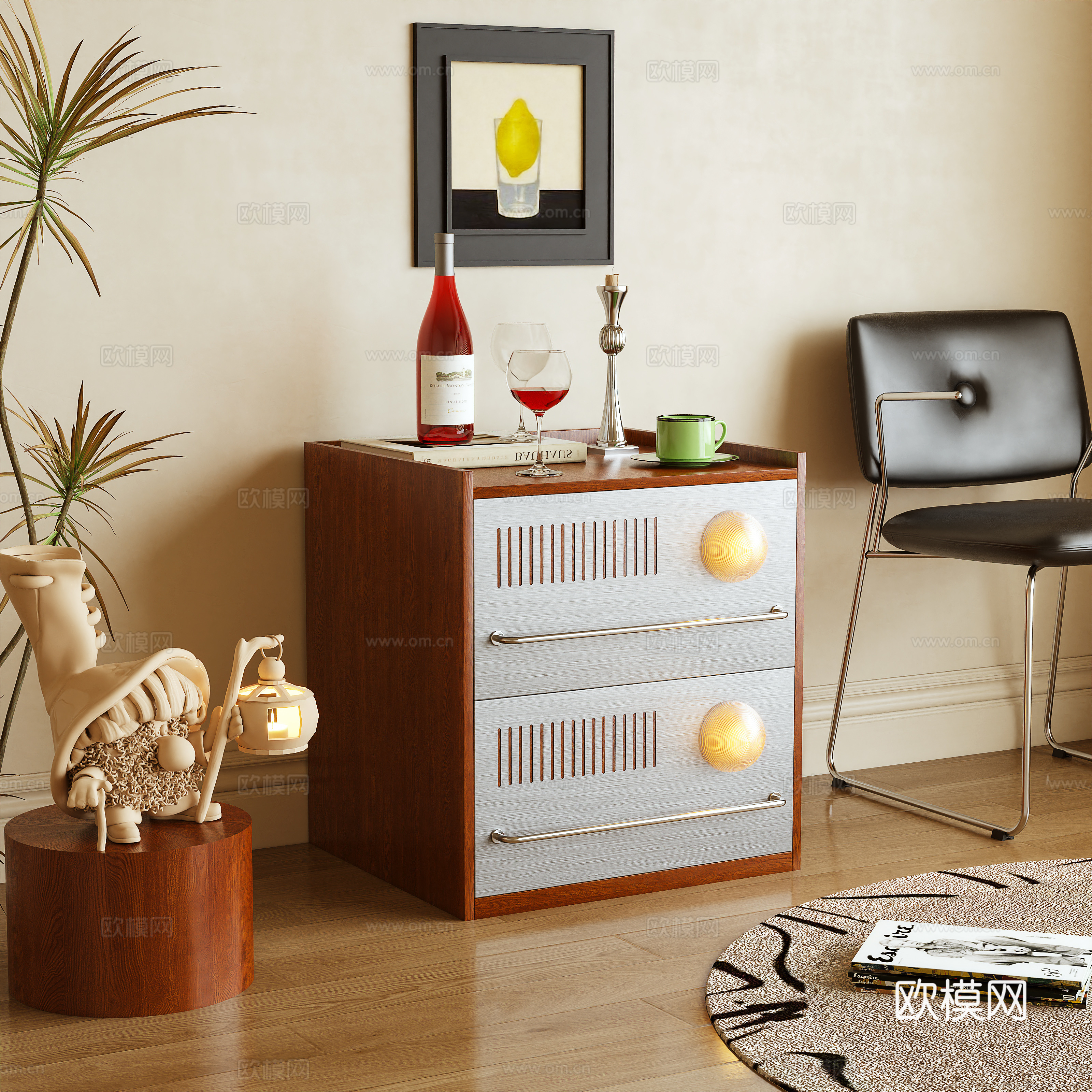 床头柜 边柜 储物柜 包豪斯 唱片柜 摆件3d模型下载