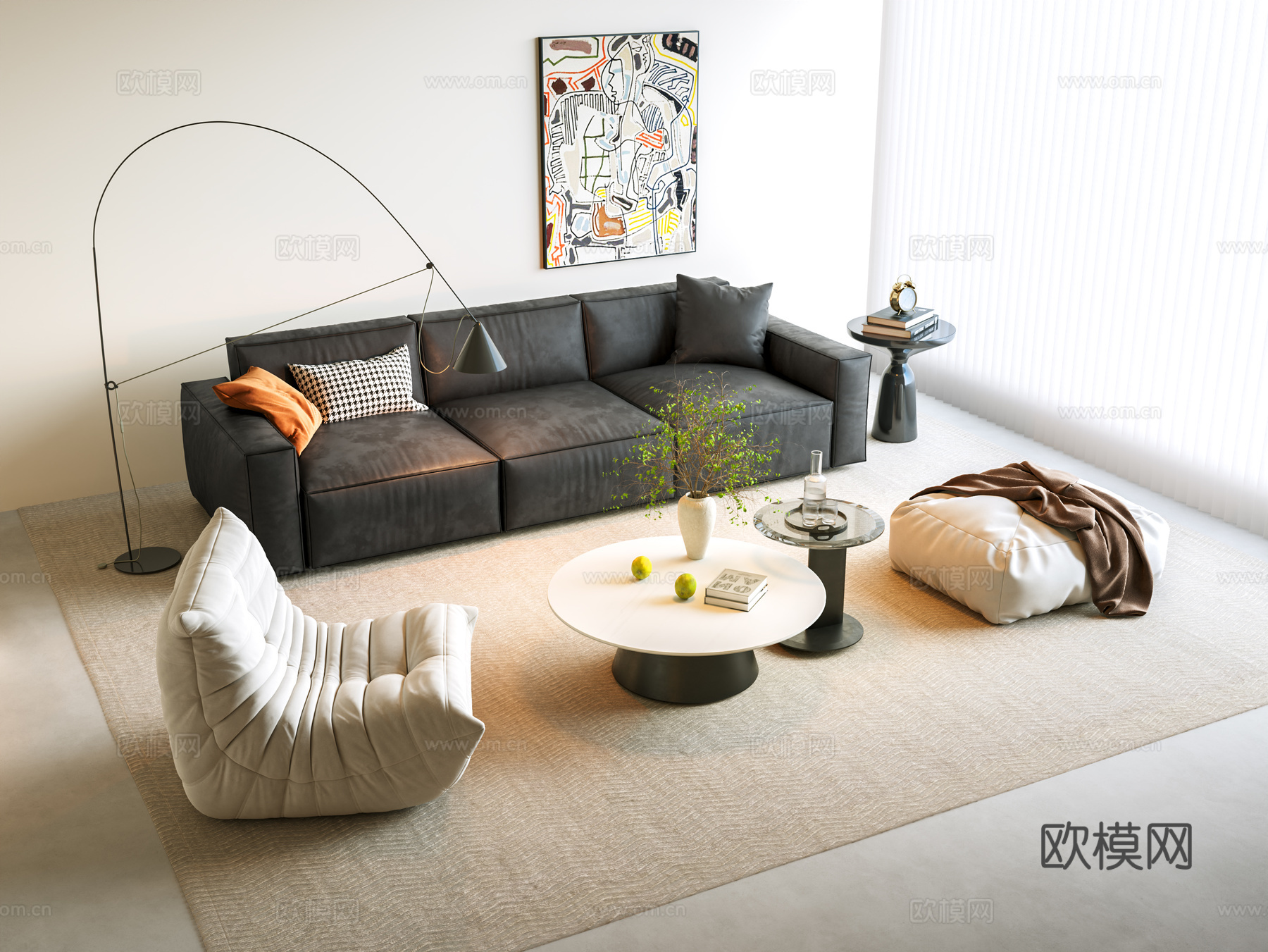 现代沙发组合 现代双人沙发 办公沙发 休闲沙发组合3d模型下载
