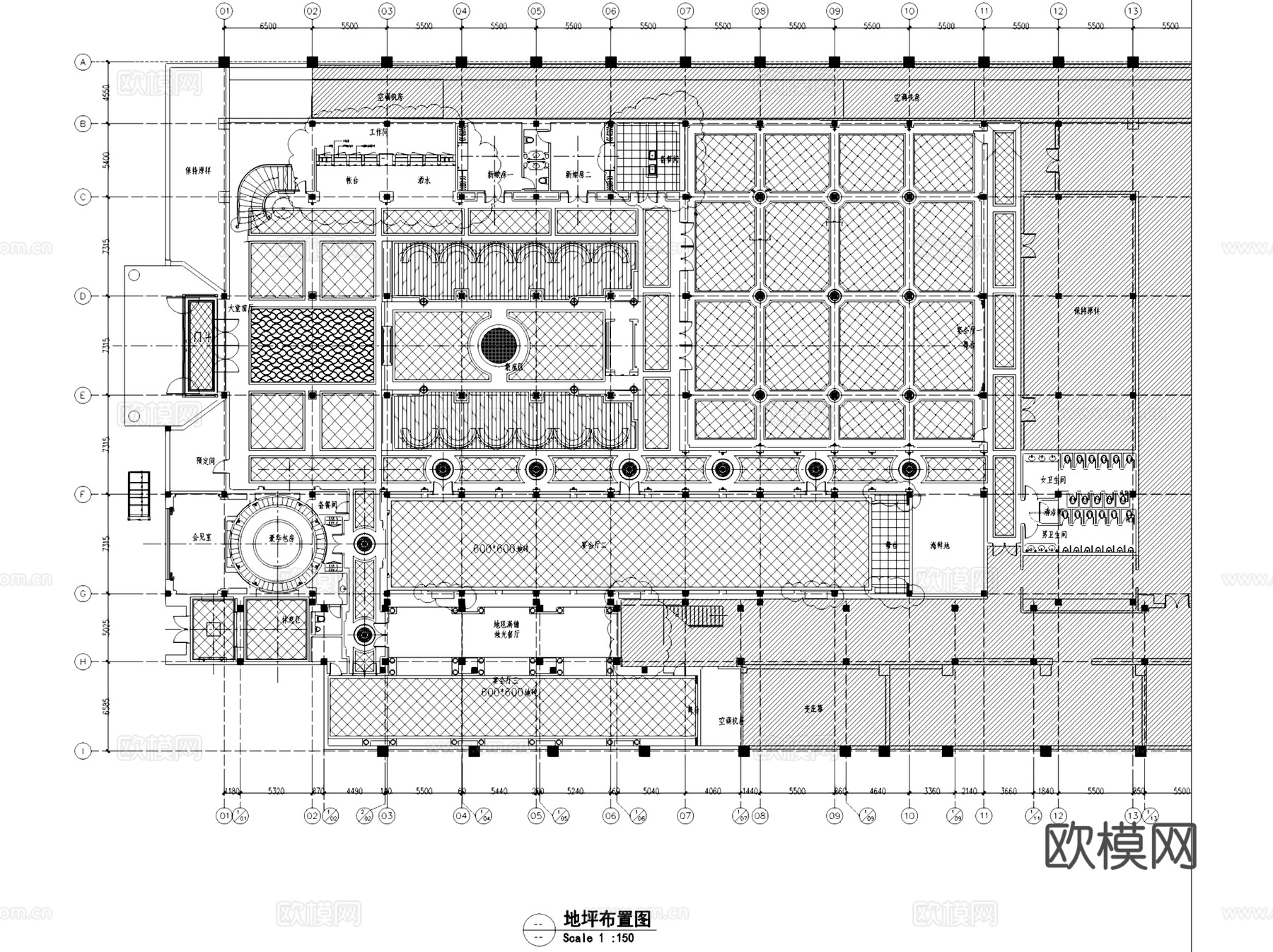 上海红子鸡大酒店一层室内装饰CAD施工图整套cad施工图