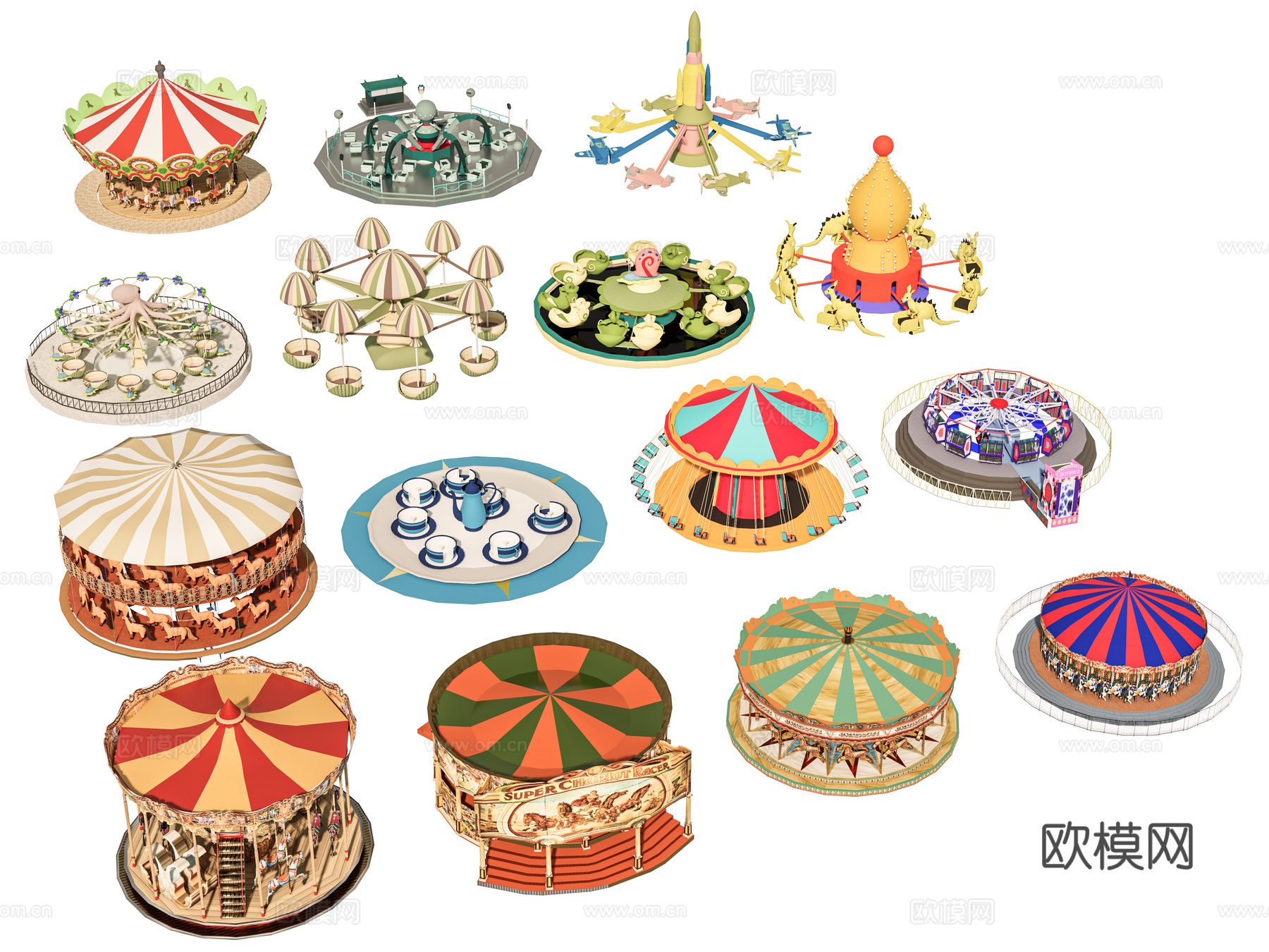 游乐园游乐场设施 旋转木马 旋转游乐设施 儿童游乐园su模型