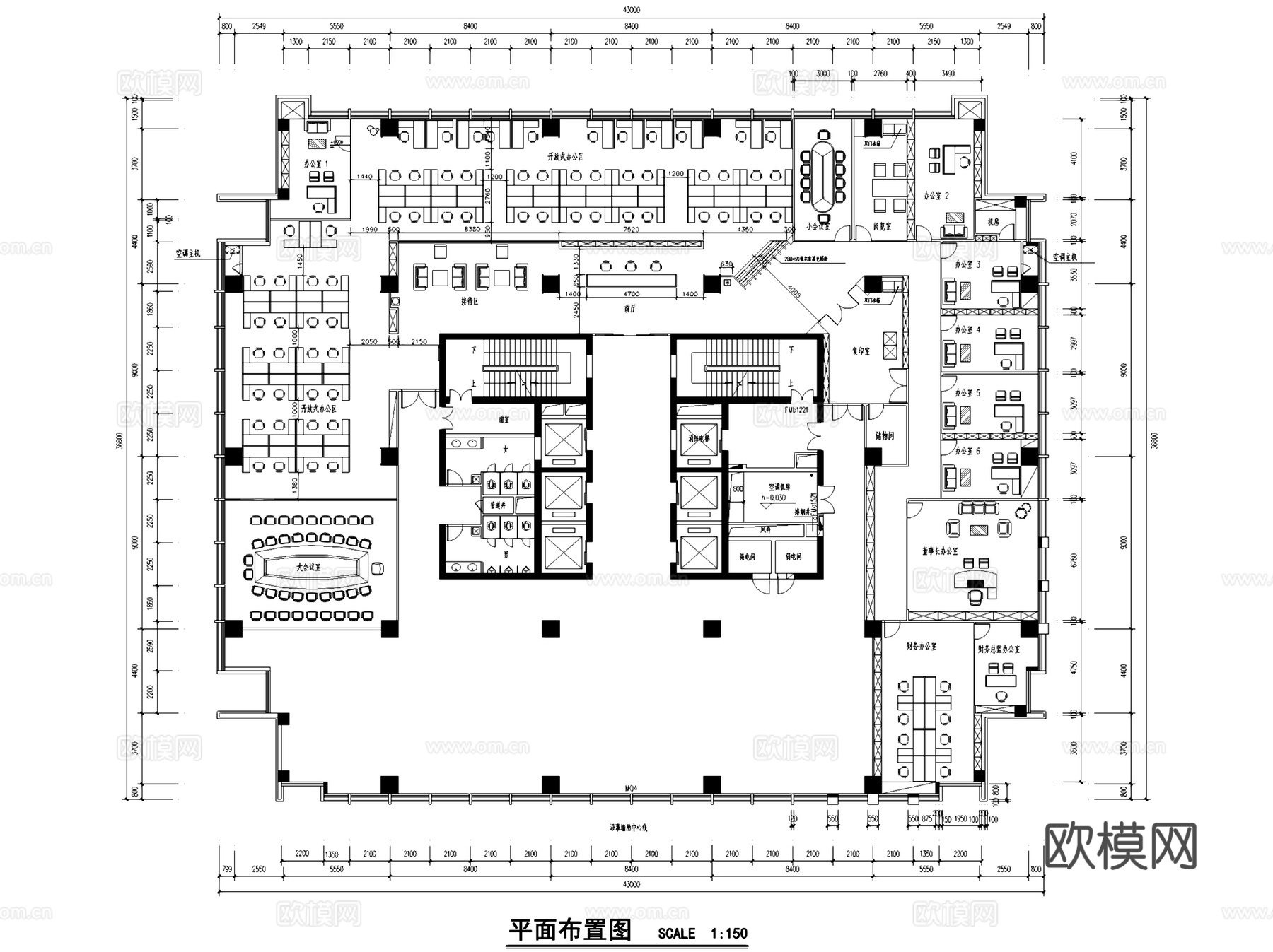 泛谷药业办公室室内工装CAD施工图整套cad施工图