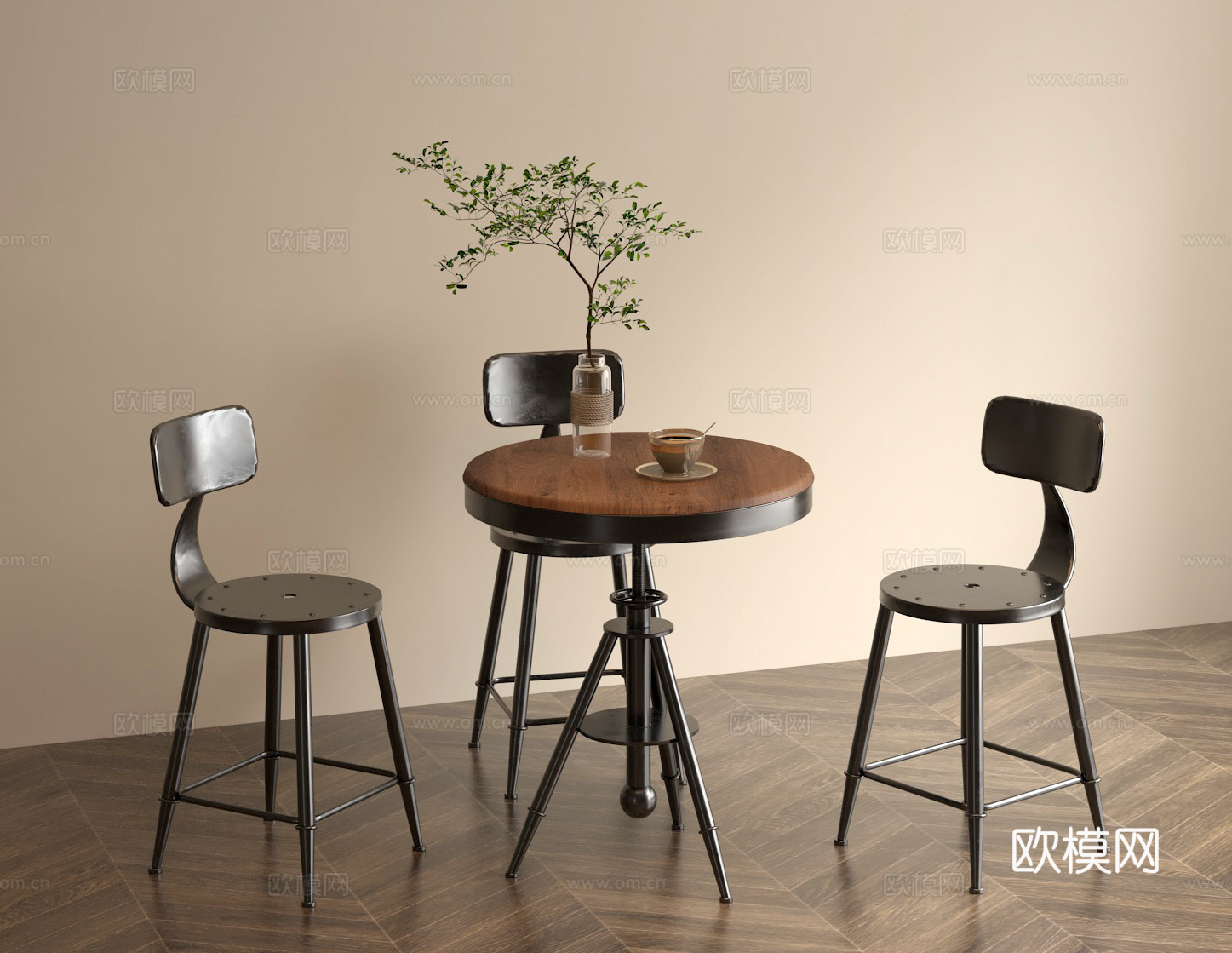 工业风休闲洽谈桌椅3d模型