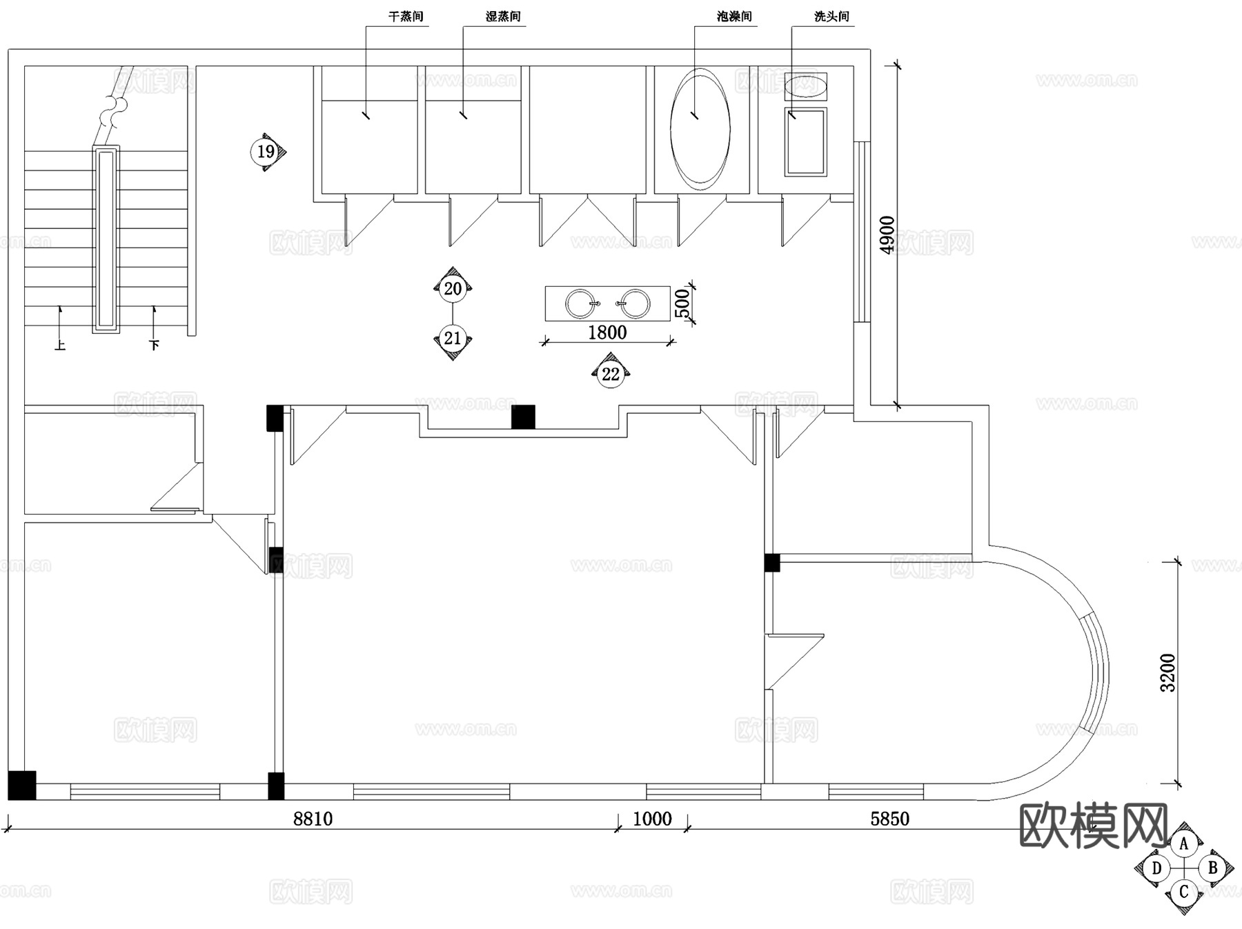 福州曼丹养生馆会所室内工装CAD施工图cad施工图